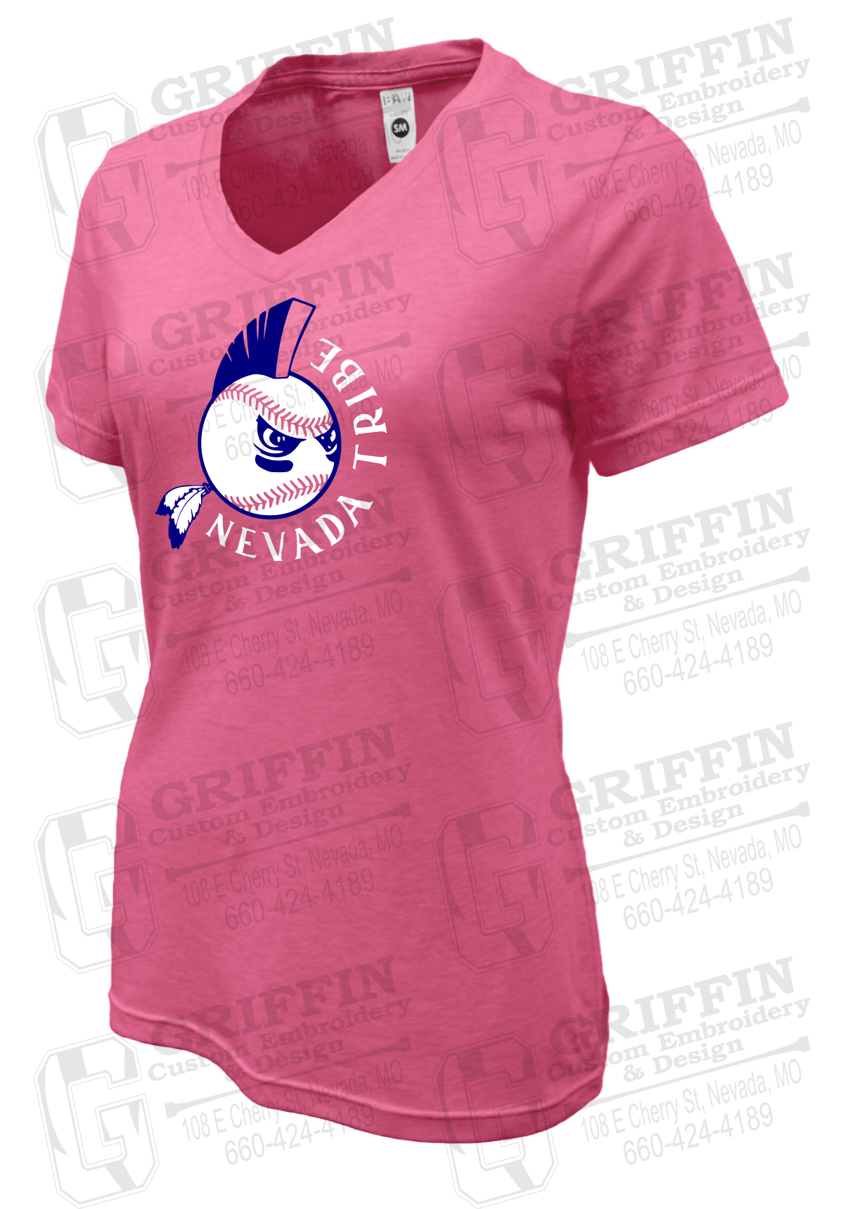 Womens V-Neck Soft-Tek T-Shirt - Tribe Baseball 25-A