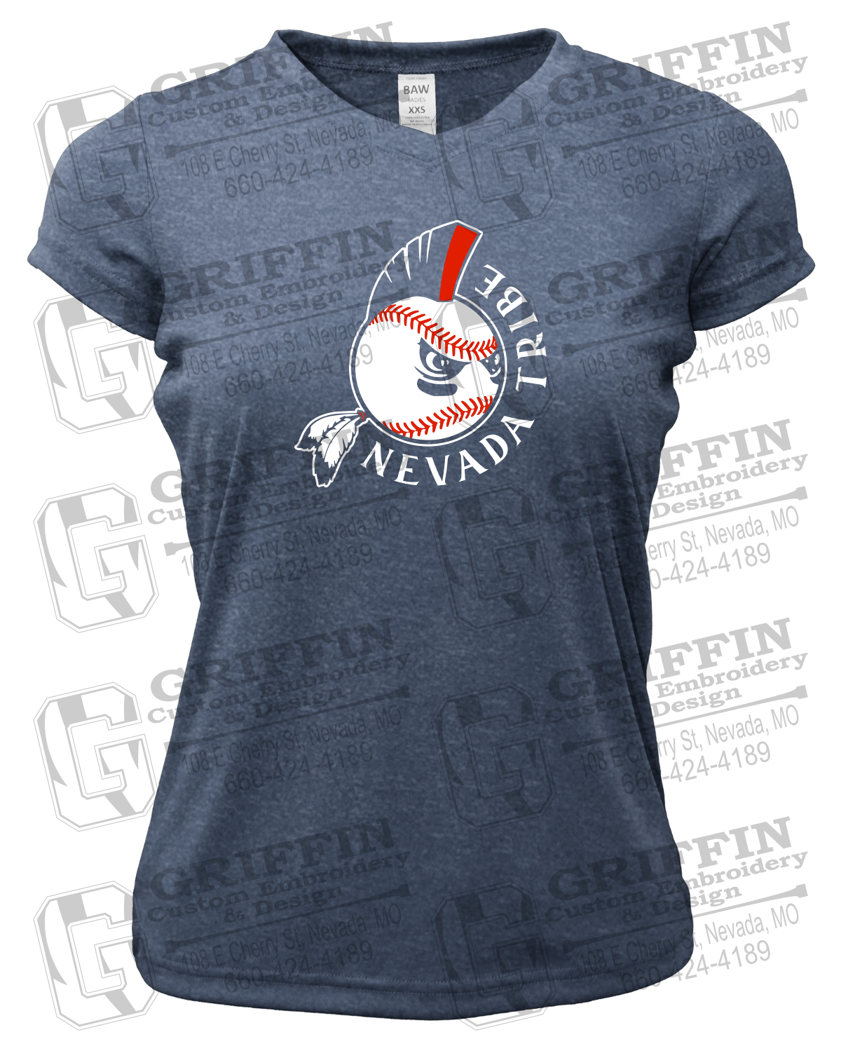 Womens Short Sleeve V-Neck Dry-Fit T-Shirt - Tribe Baseball 25-A