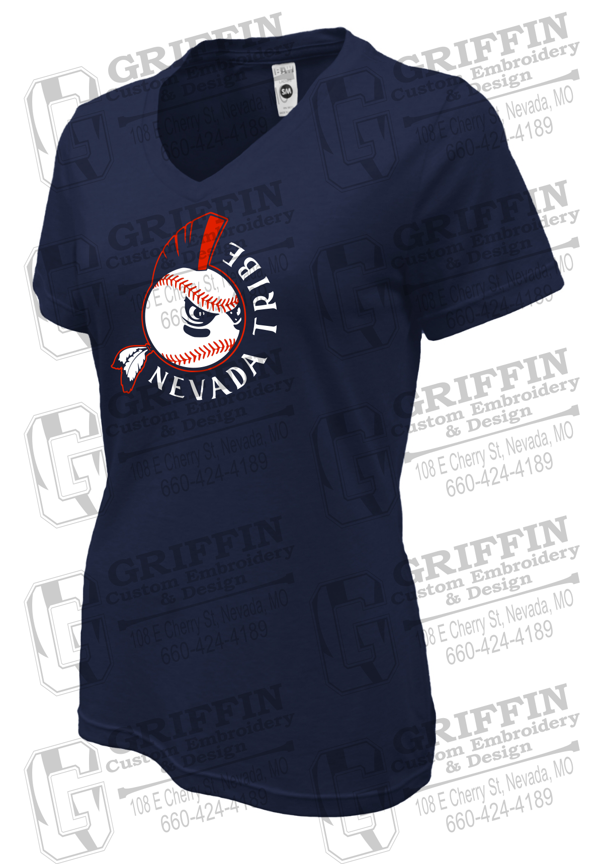 Womens V-Neck Soft-Tek T-Shirt - Tribe Baseball 25-A