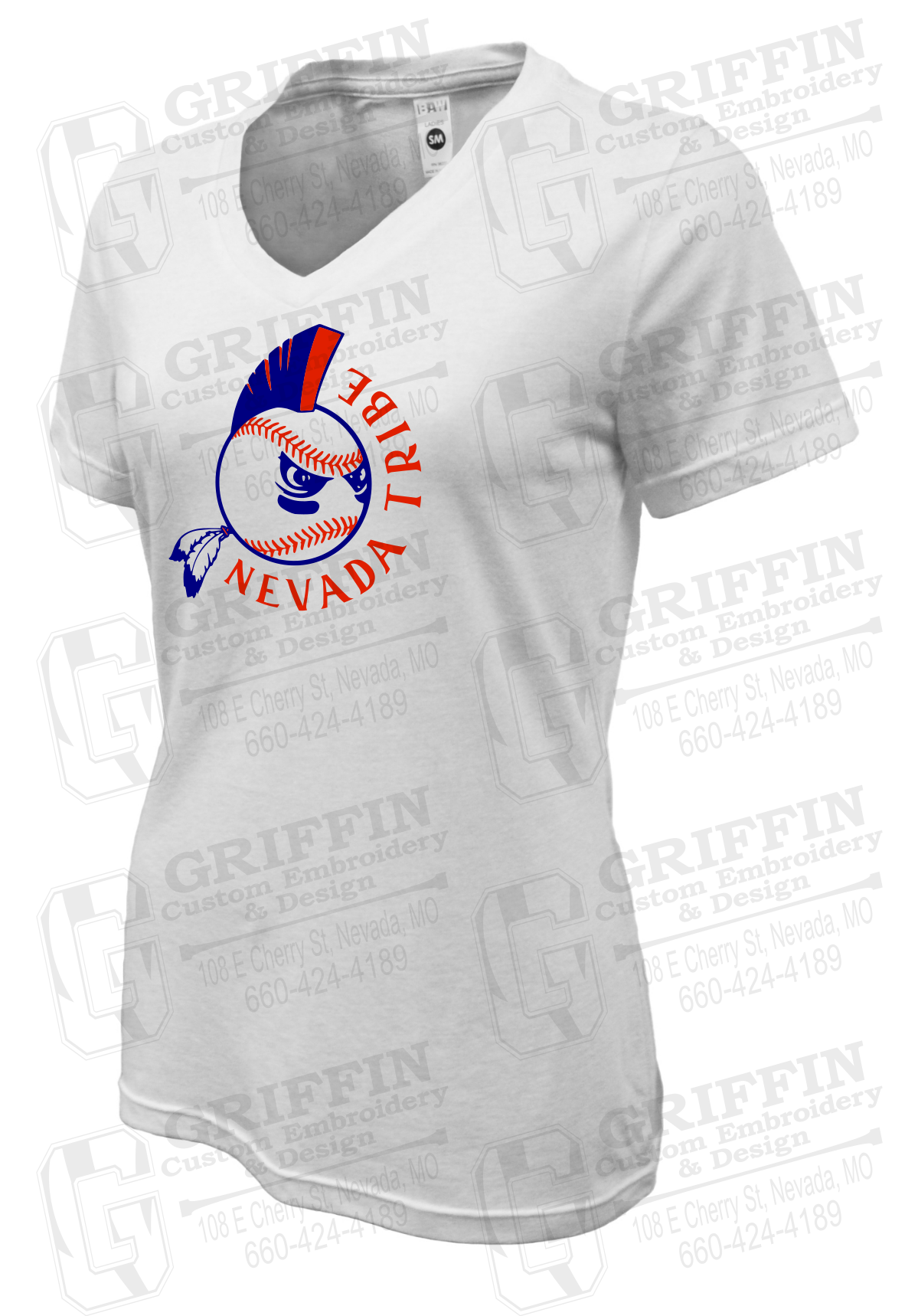 Womens V-Neck Soft-Tek T-Shirt - Tribe Baseball 25-A