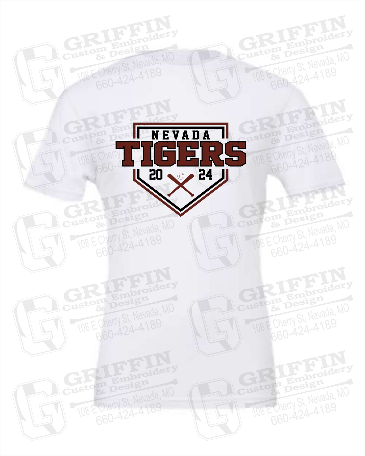 Nevada Tigers 25-A 100% Cotton Short Sleeve T-Shirt - Baseball