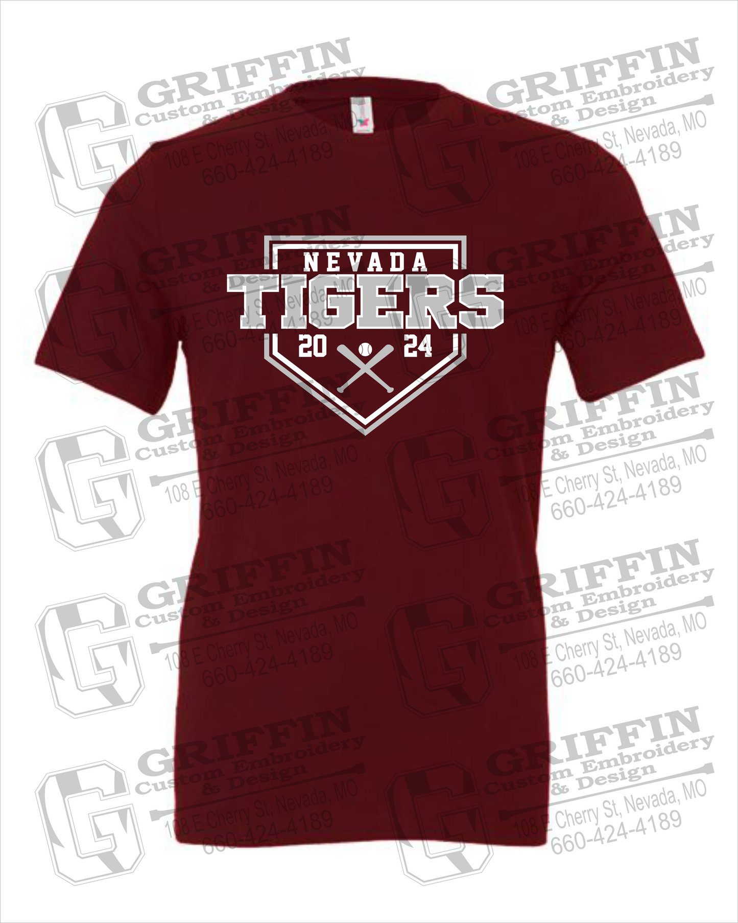 Nevada Tigers 25-A 100% Cotton Short Sleeve T-Shirt - Baseball
