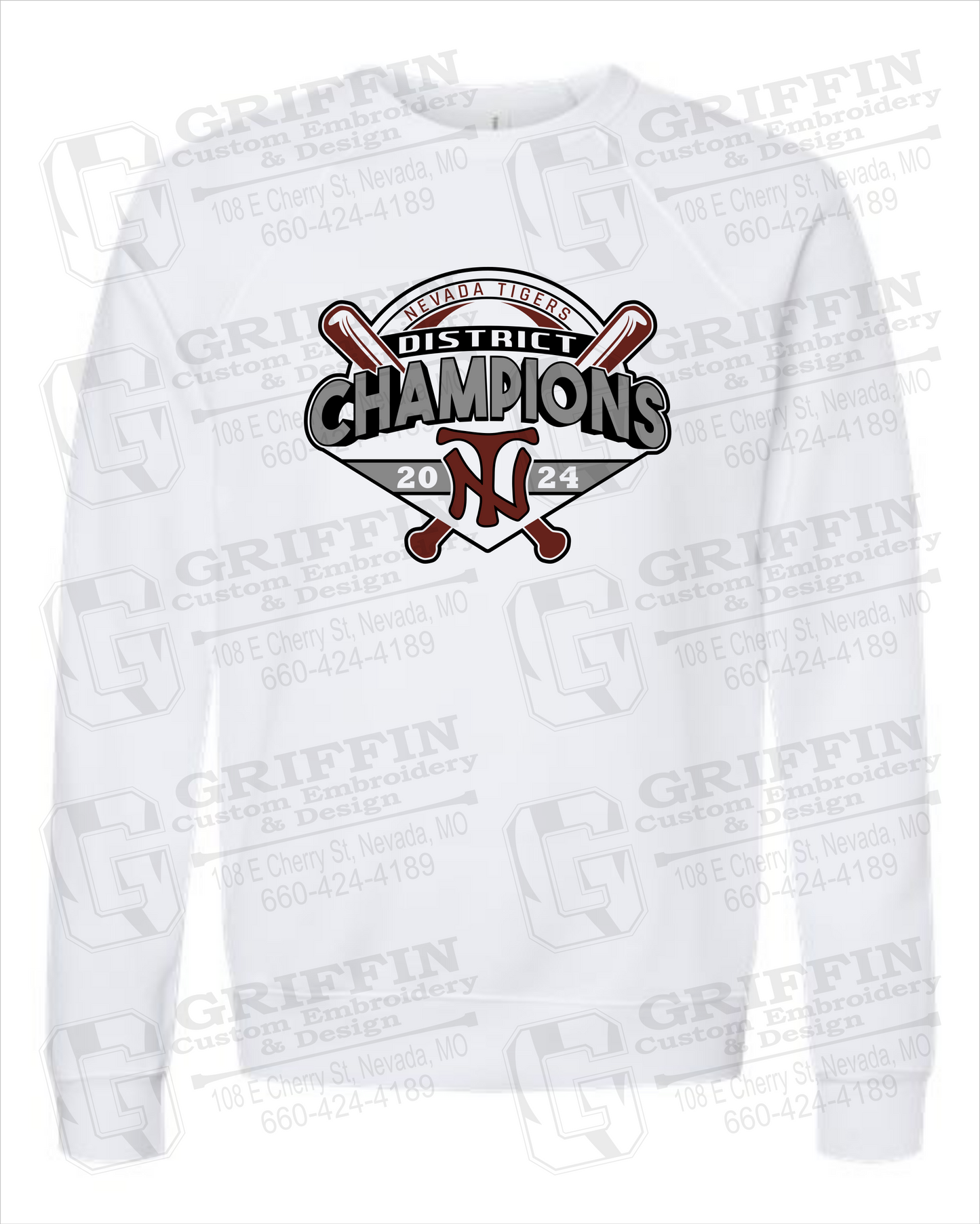 Sponge Fleece Sweatshirt - Baseball District Champs 2024 - Nevada Tigers 25-C