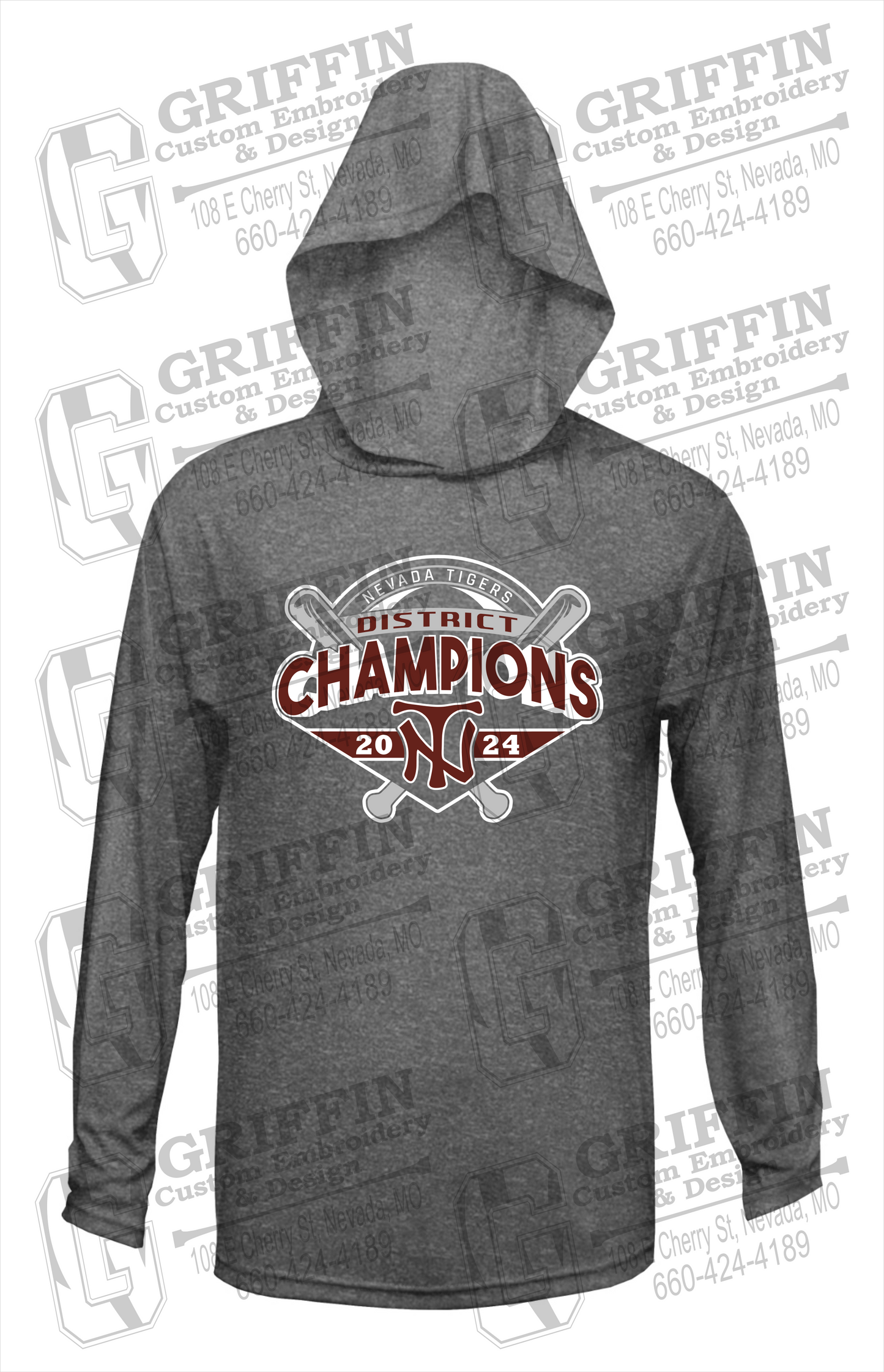 Dry-Fit T-Shirt Hoodie - Baseball District Champs 2024 - Nevada Tigers 25-C