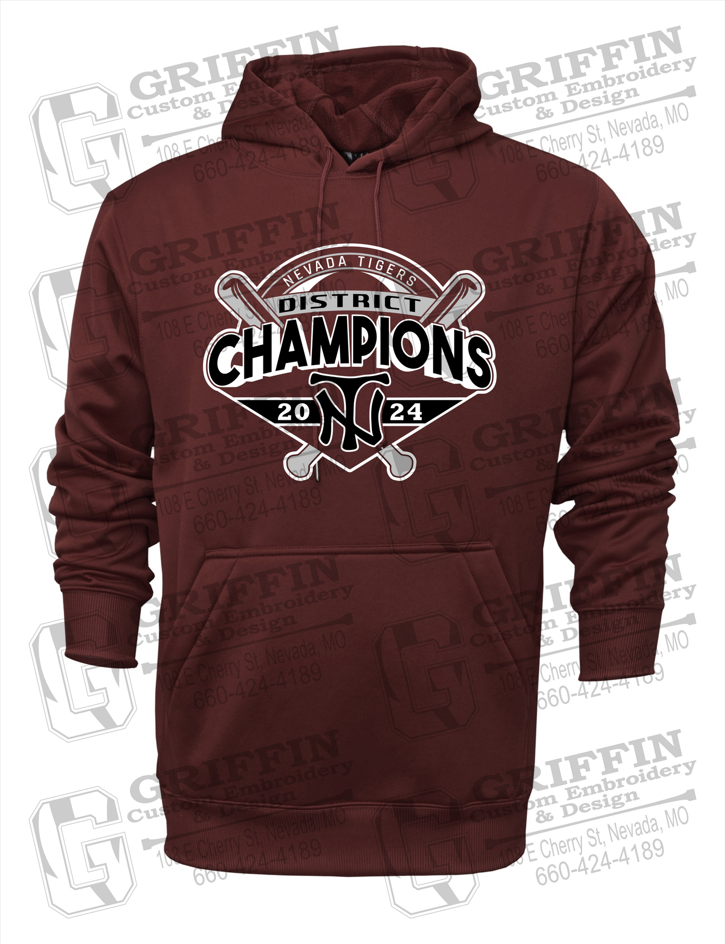 Performance Fleece Hoodie - Baseball District Champs 2024 - Nevada Tigers 25-C