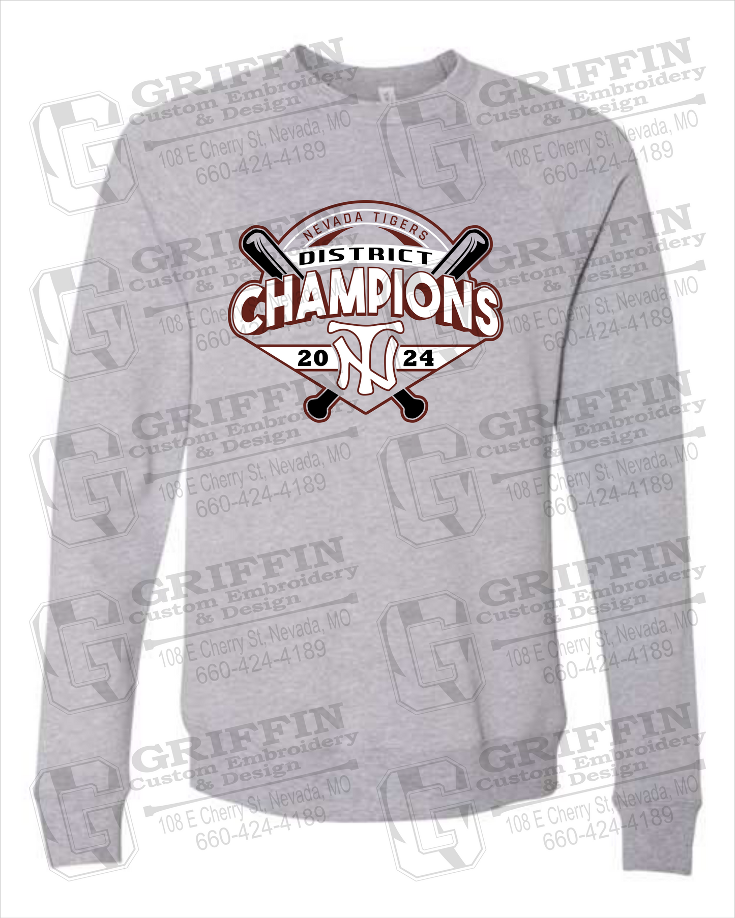 Sponge Fleece Sweatshirt - Baseball District Champs 2024 - Nevada Tigers 25-C