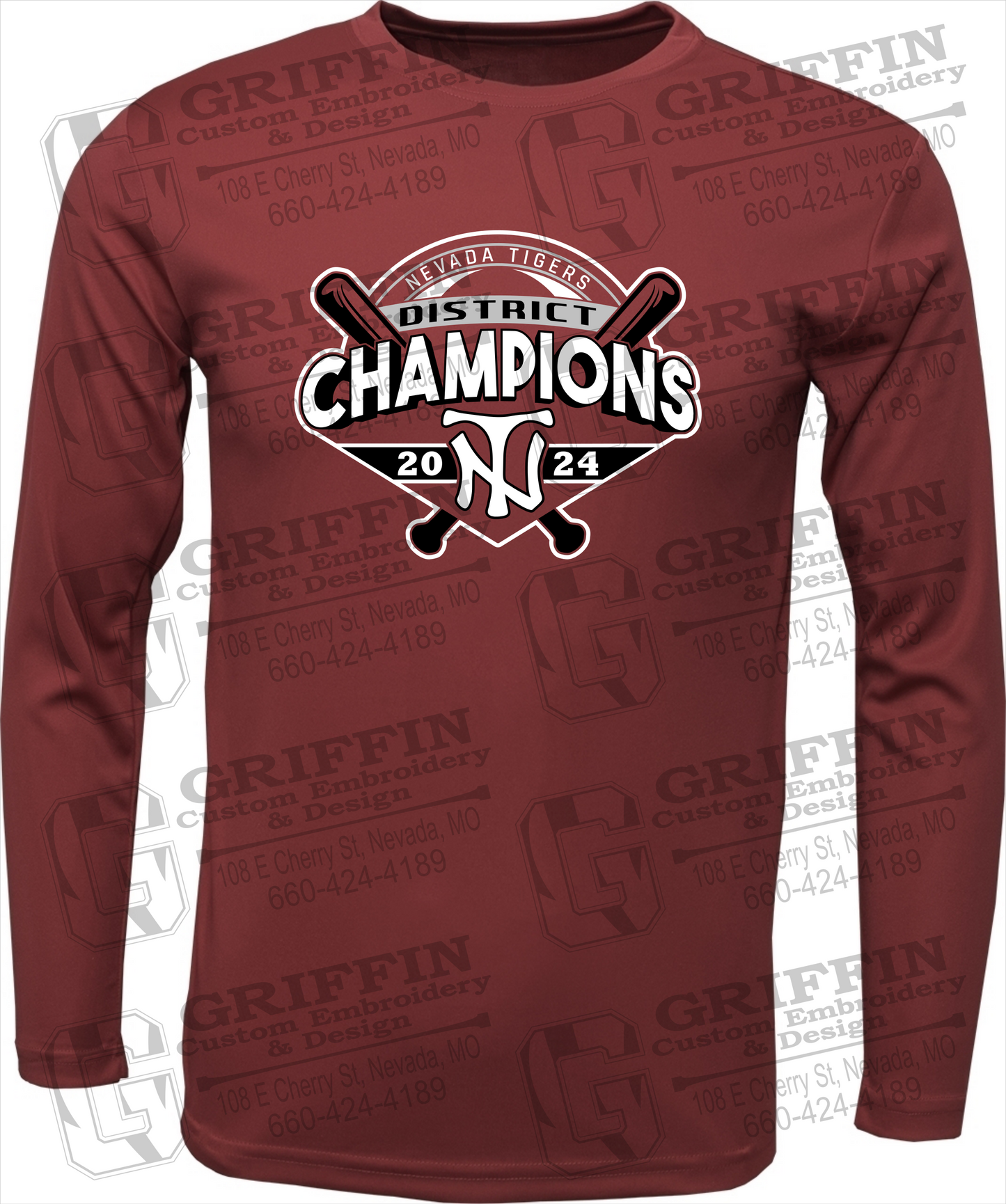 Dry-Fit Long Sleeve T-Shirt - Baseball District Champs 2024 - Nevada Tigers 25-C