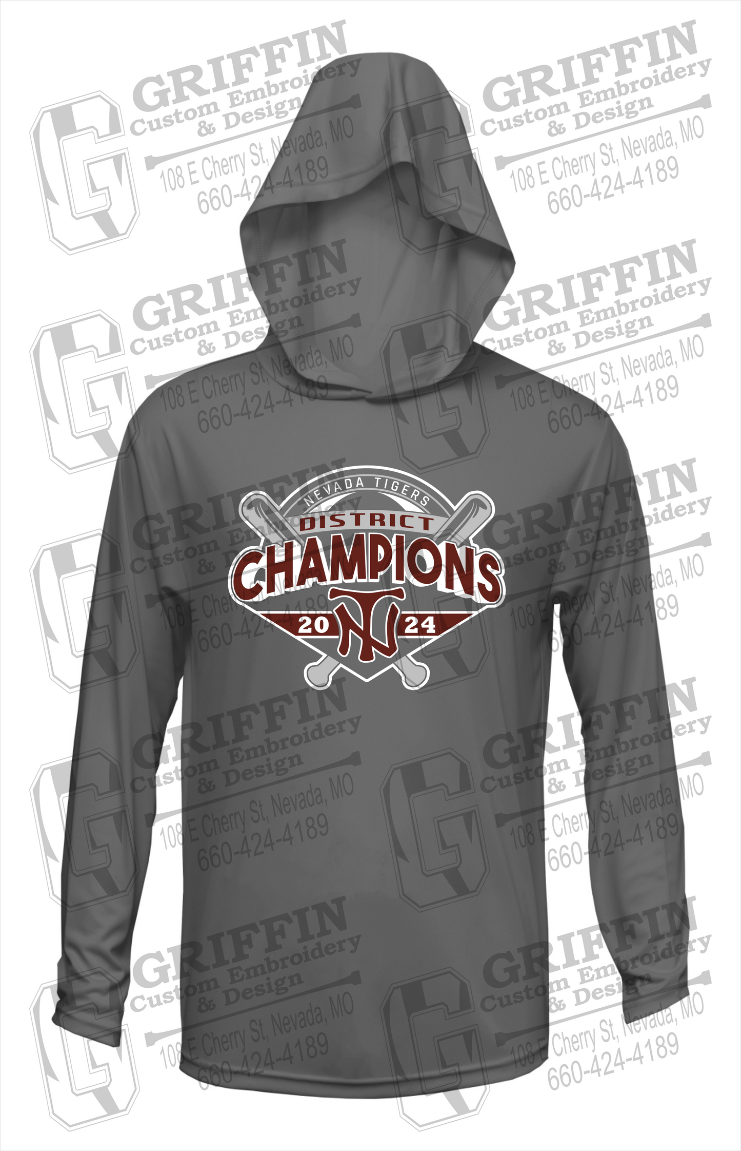 Dry-Fit T-Shirt Hoodie - Baseball District Champs 2024 - Nevada Tigers 25-C