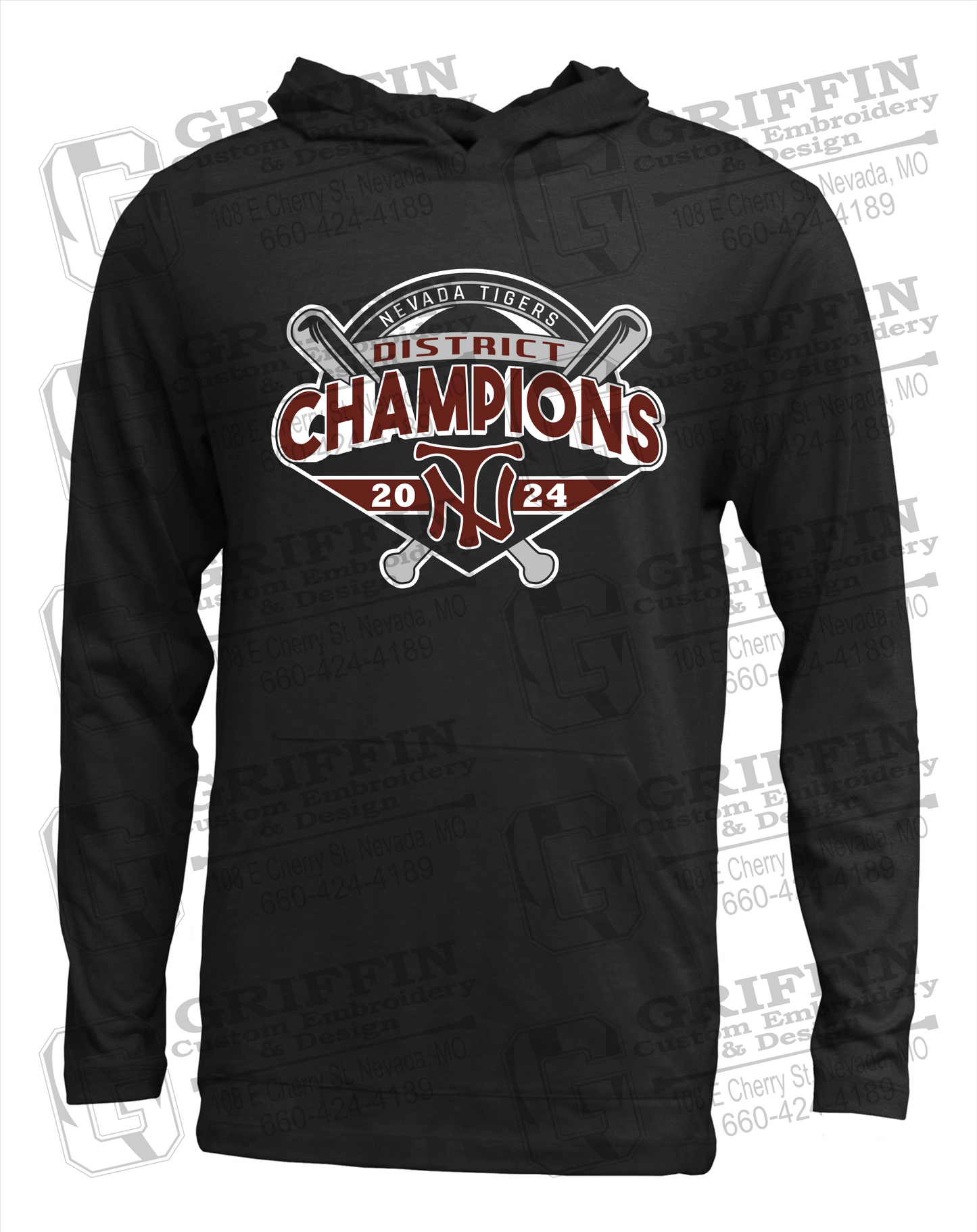 Soft-Tek T-Shirt Hoodie - Baseball District Champs 2024 - Nevada Tigers 25-C