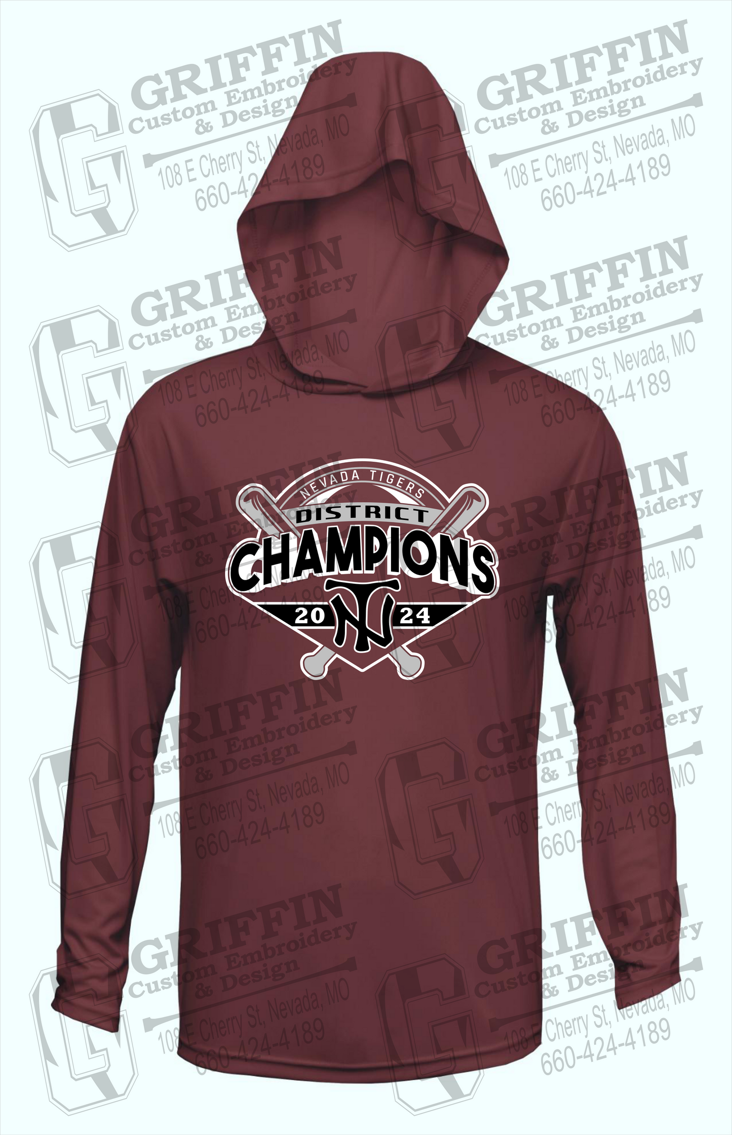 Dry-Fit T-Shirt Hoodie - Baseball District Champs 2024 - Nevada Tigers 25-C