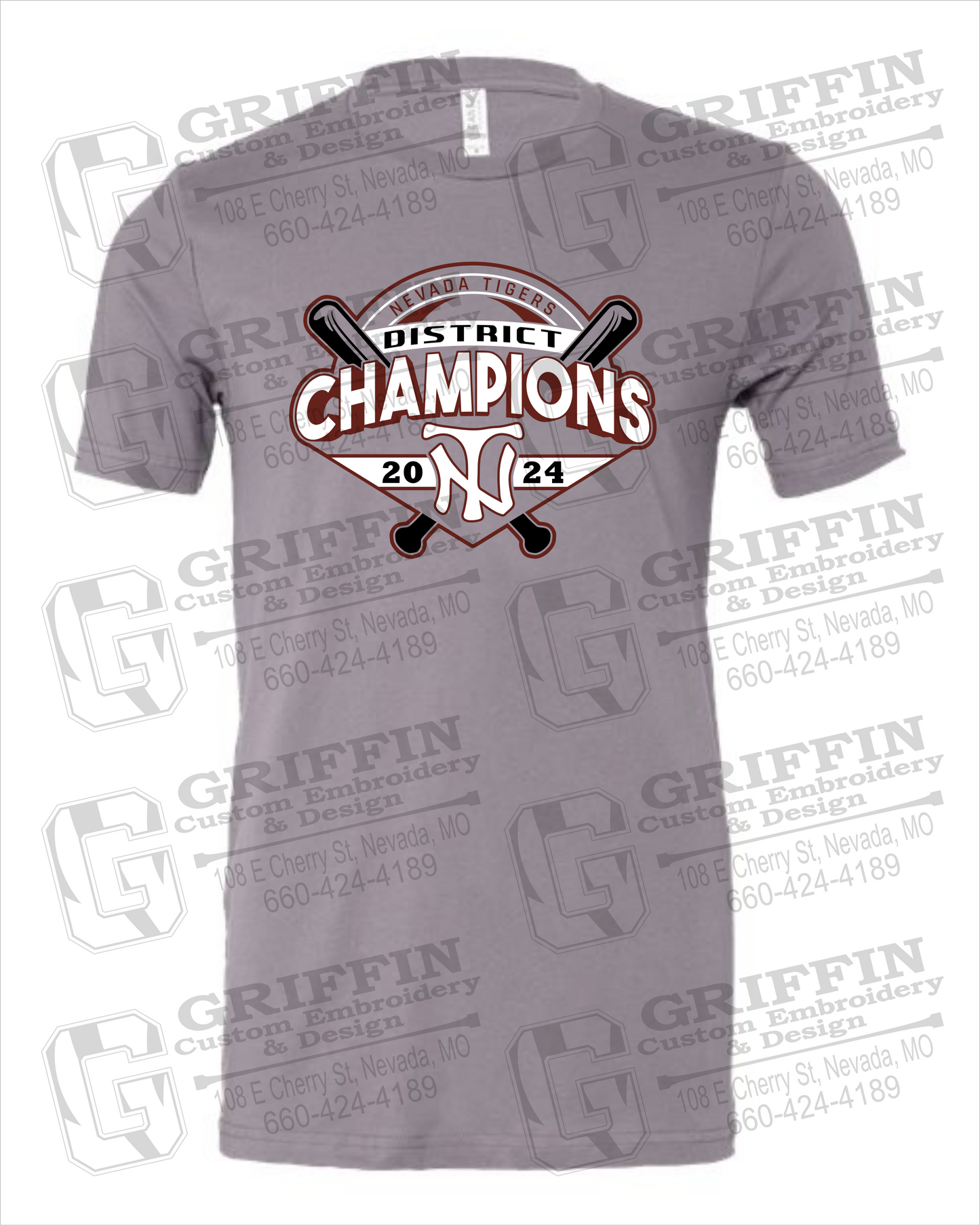 Short Sleeve Cotton T-Shirt - Baseball District Champs 2024 - Nevada Tigers 25-C