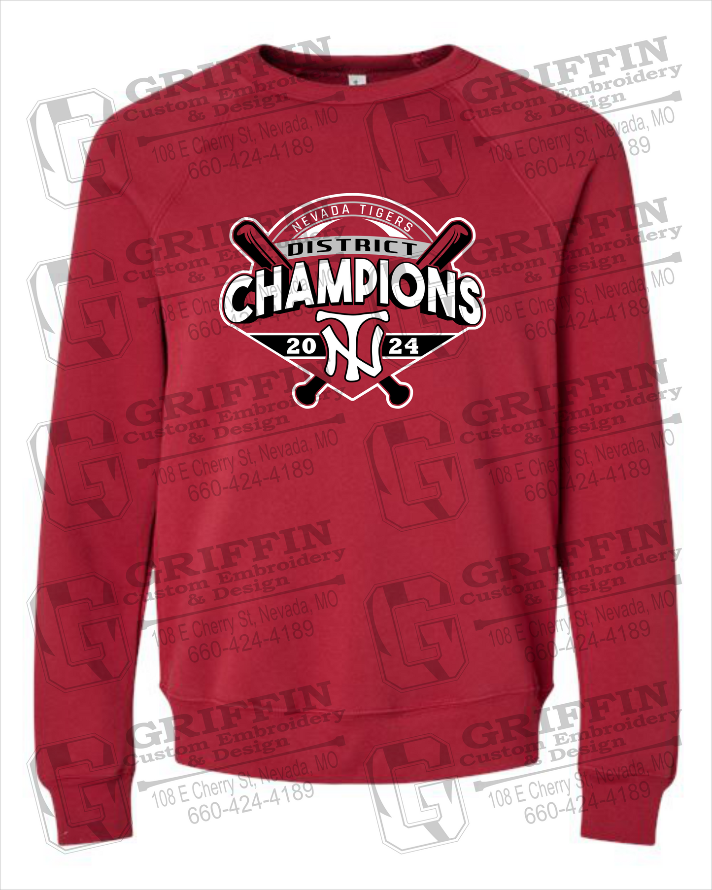 Sponge Fleece Sweatshirt - Baseball District Champs 2024 - Nevada Tigers 25-C