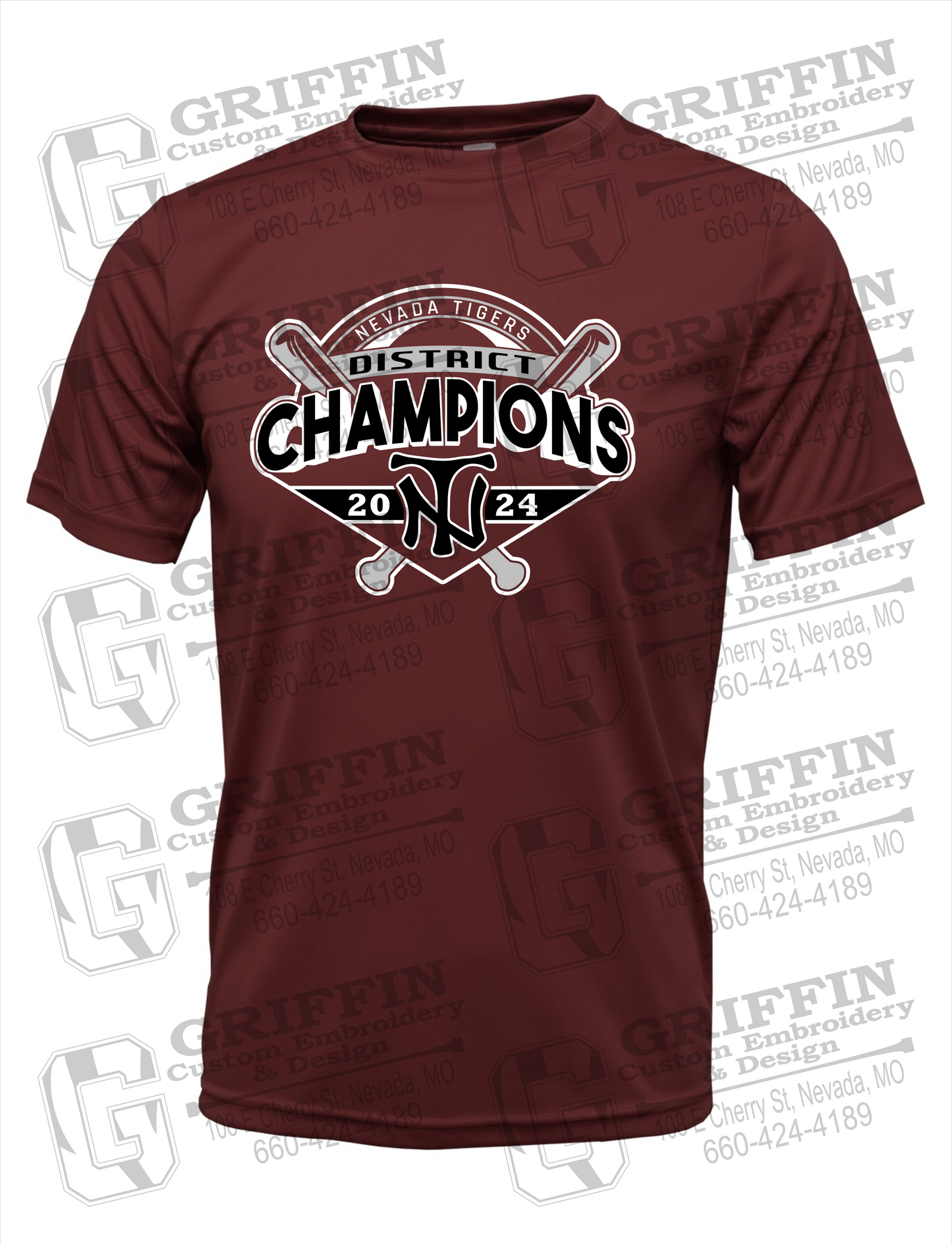 Dry-Fit Short Sleeve T-Shirt - Baseball District Champs 2024 - Nevada Tigers 25-C