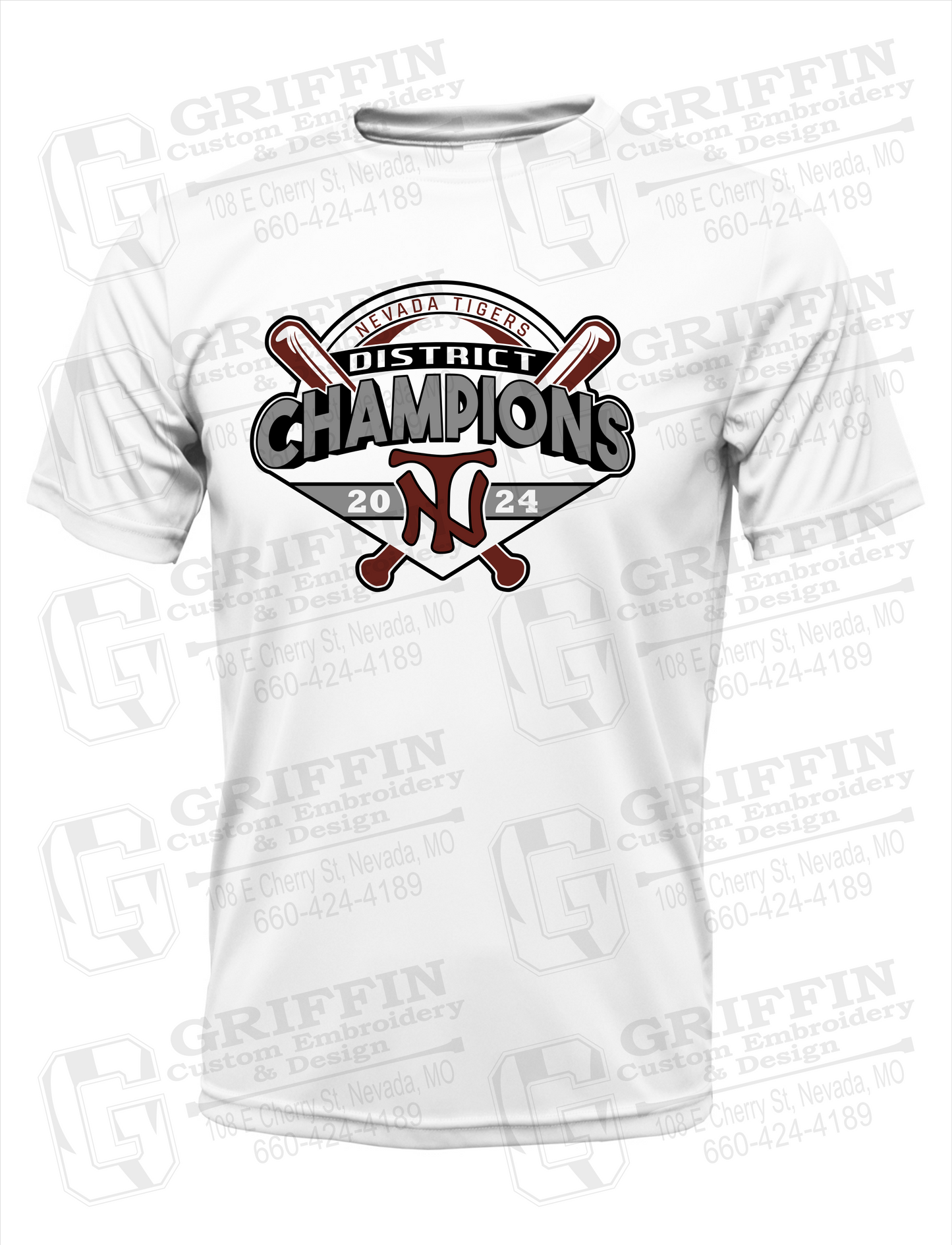 Dry-Fit Short Sleeve T-Shirt - Baseball District Champs 2024 - Nevada Tigers 25-C