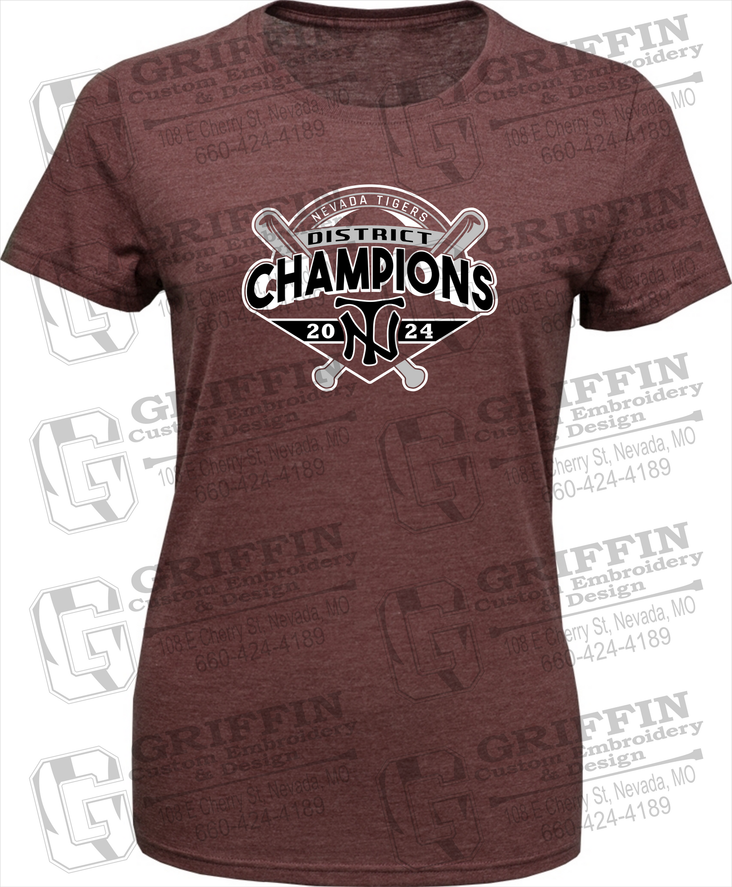 Womens Tri-Blend T-Shirt - Baseball District Champs 2024 - Nevada Tigers 25-C