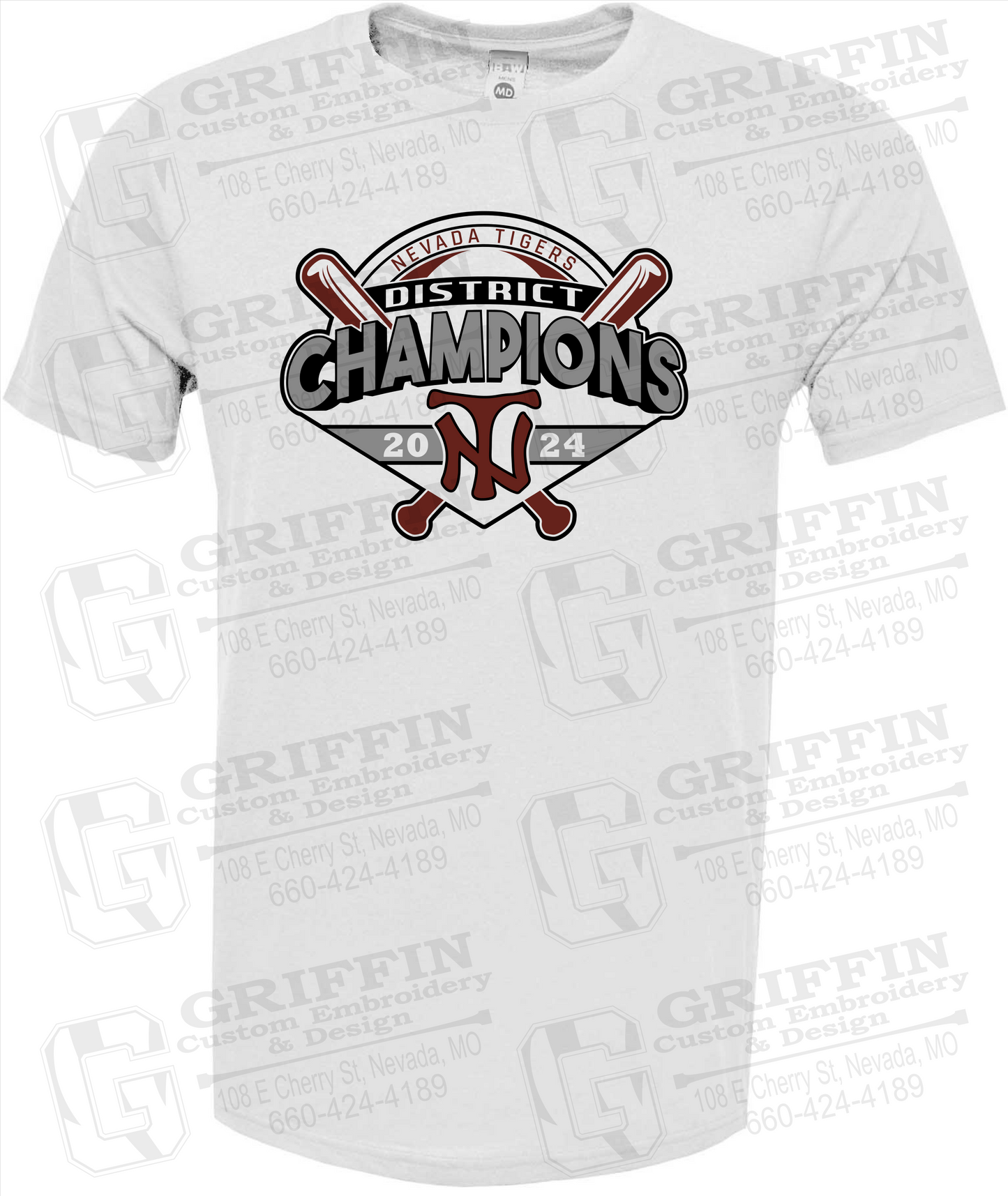 Soft-Tek Short Sleeve T-Shirt - Baseball District Champs 2024 - Nevada Tigers 25-C