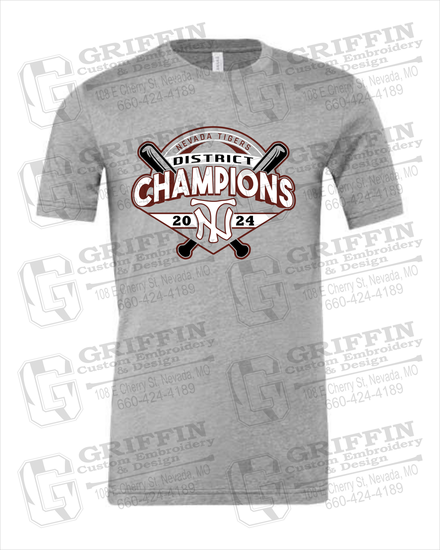 Short Sleeve Cotton T-Shirt - Baseball District Champs 2024 - Nevada Tigers 25-C