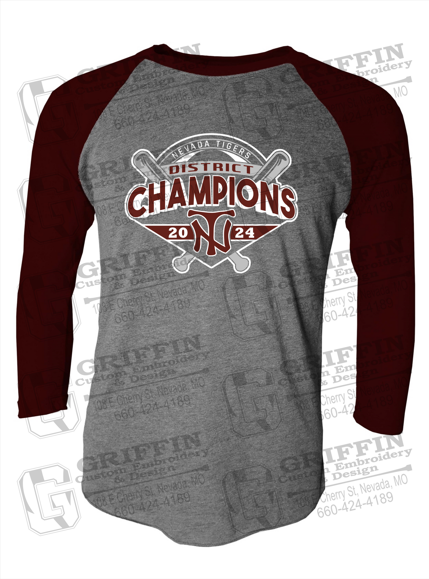 Tri-Blend Raglan Sleeve T-Shirt - Baseball District Champs 2024 - Nevada Tigers 25-C