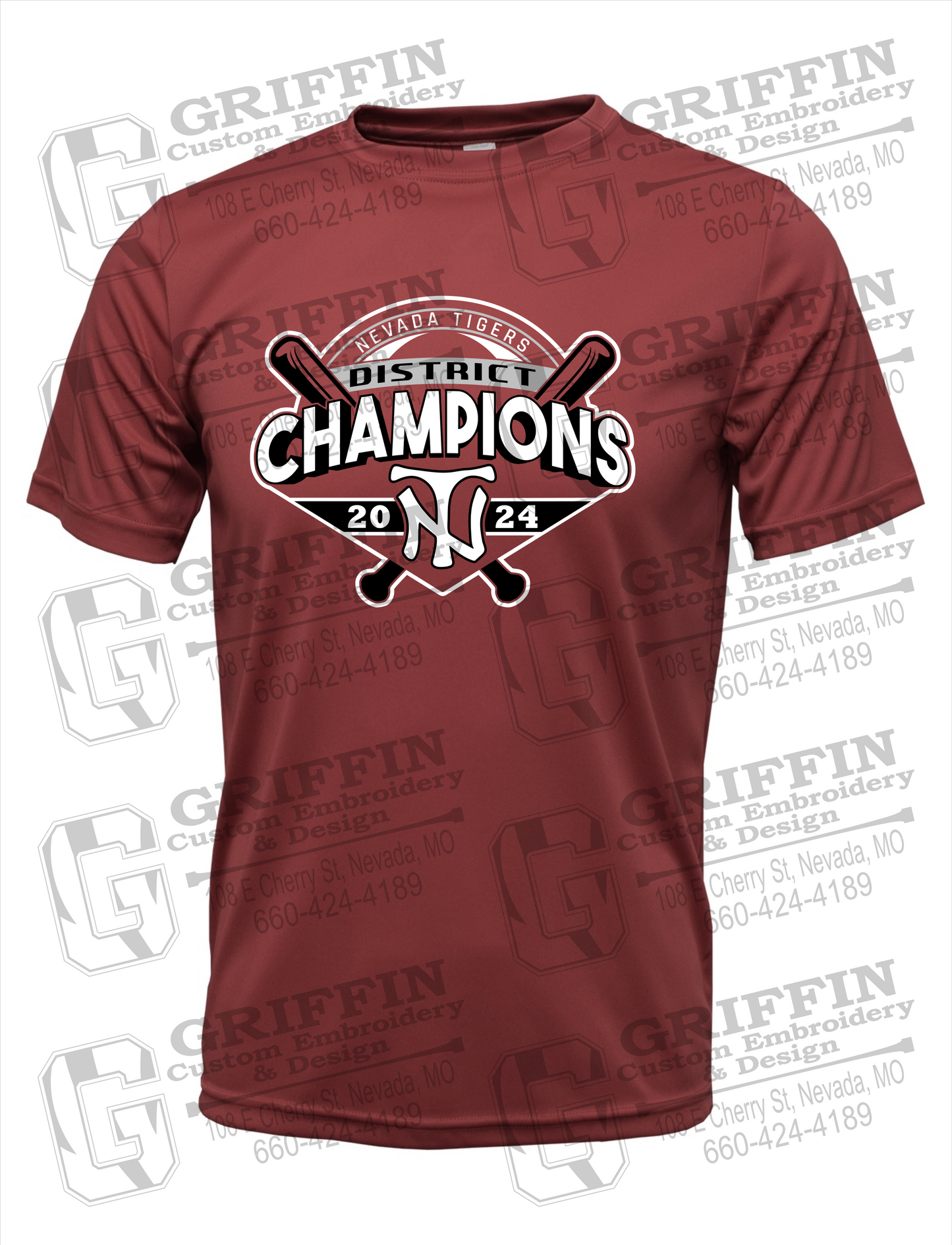 Dry-Fit Short Sleeve T-Shirt - Baseball District Champs 2024 - Nevada Tigers 25-C