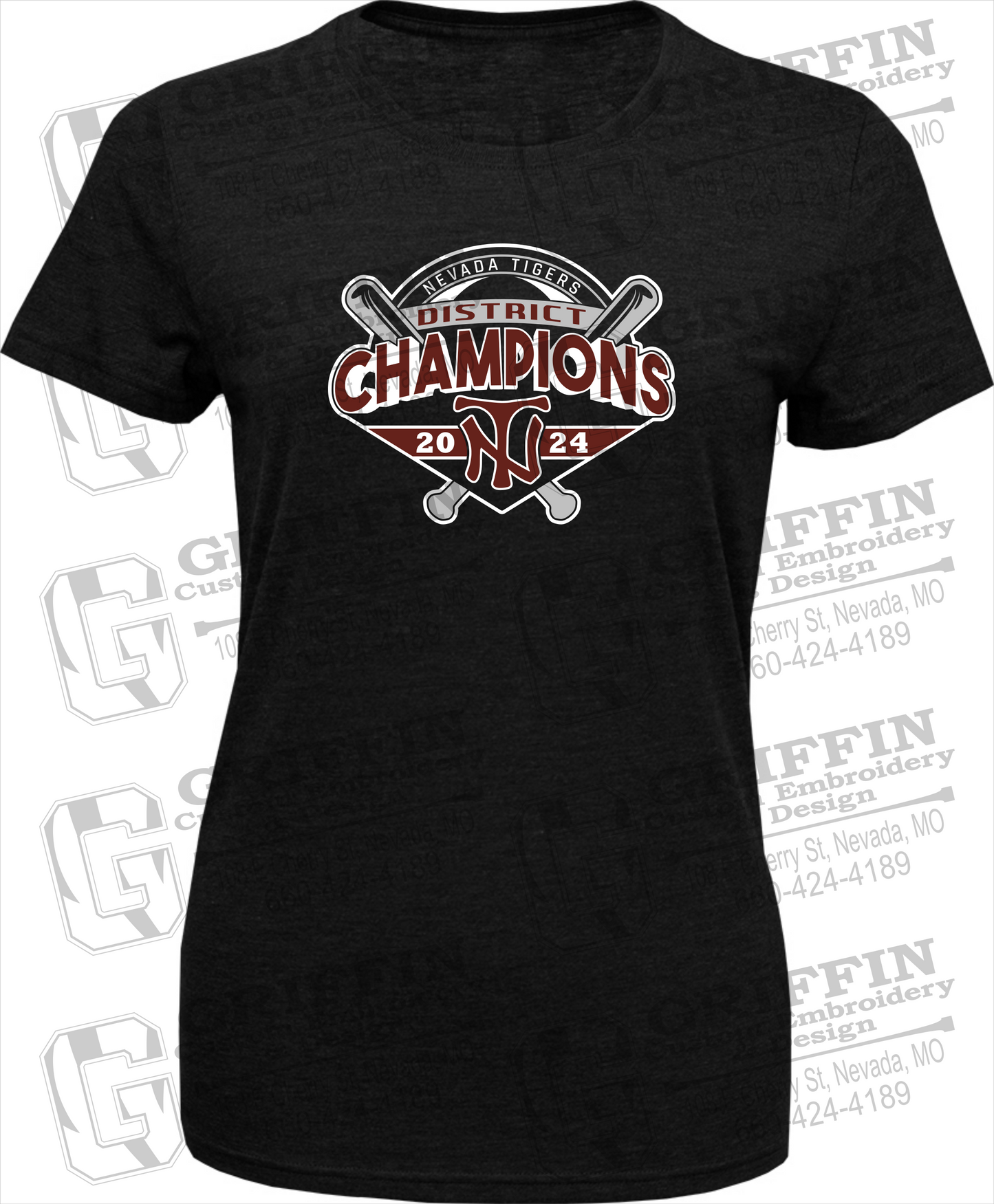 Womens Tri-Blend T-Shirt - Baseball District Champs 2024 - Nevada Tigers 25-C