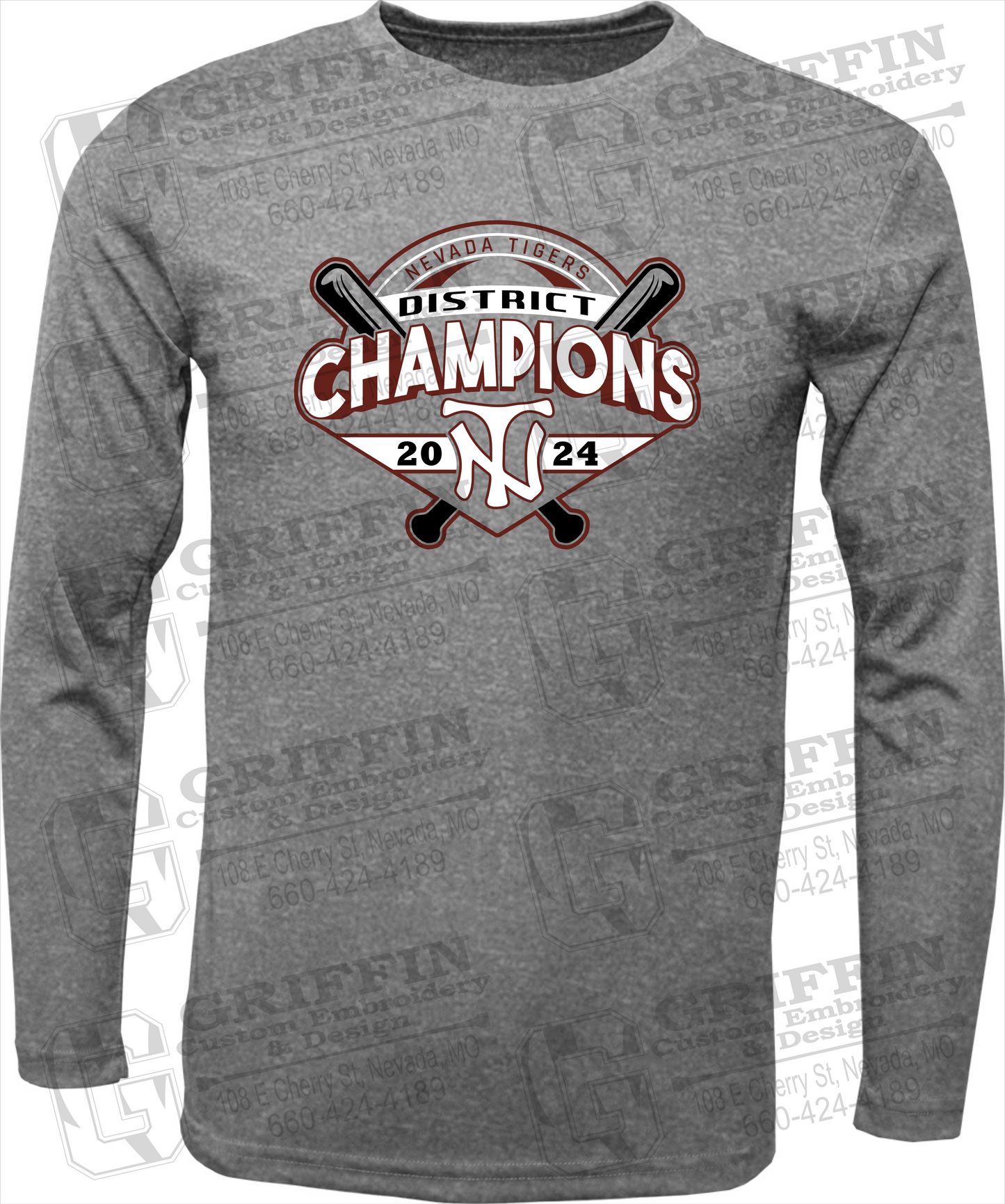 Dry-Fit Long Sleeve T-Shirt - Baseball District Champs 2024 - Nevada Tigers 25-C