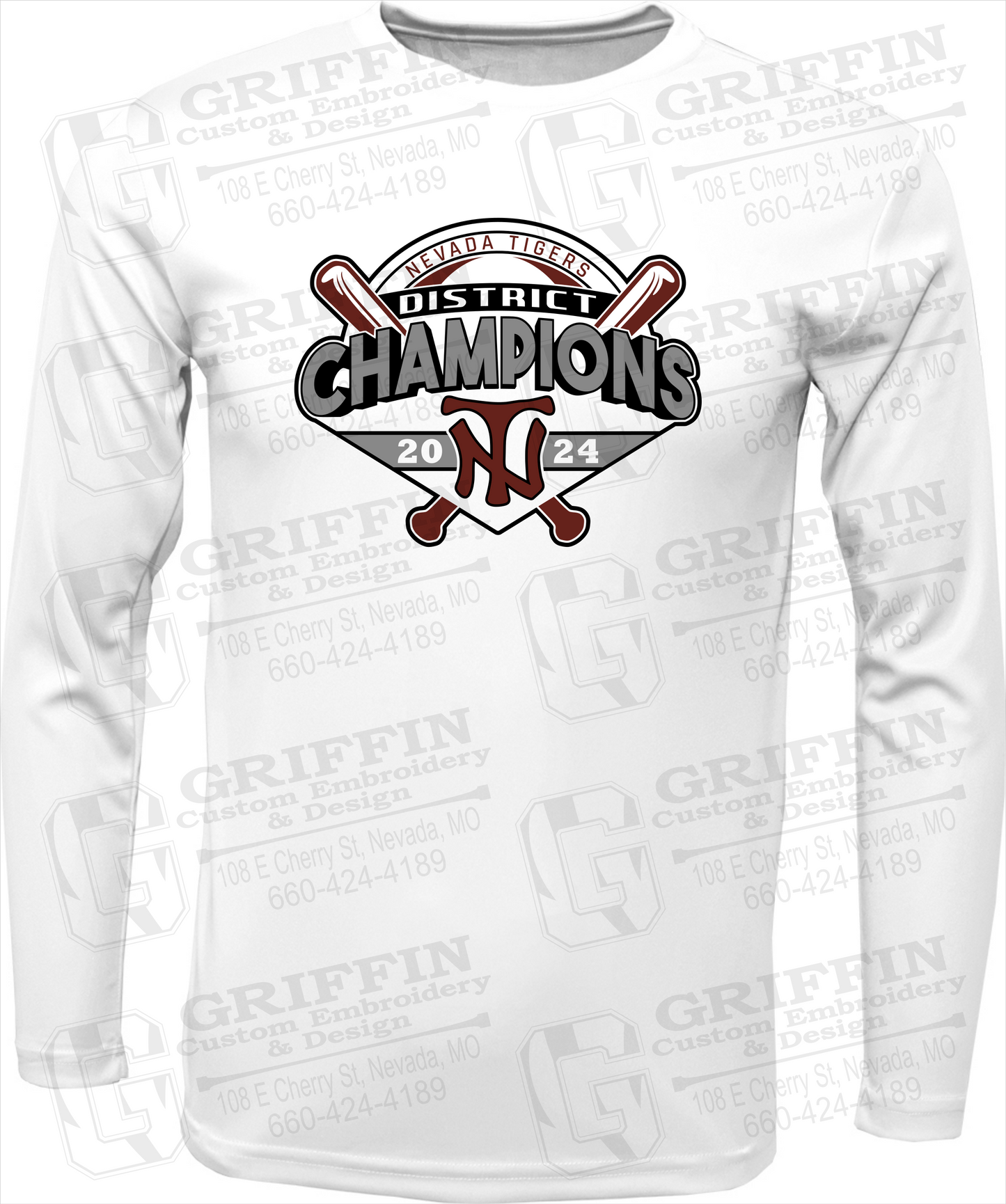 Dry-Fit Long Sleeve T-Shirt - Baseball District Champs 2024 - Nevada Tigers 25-C