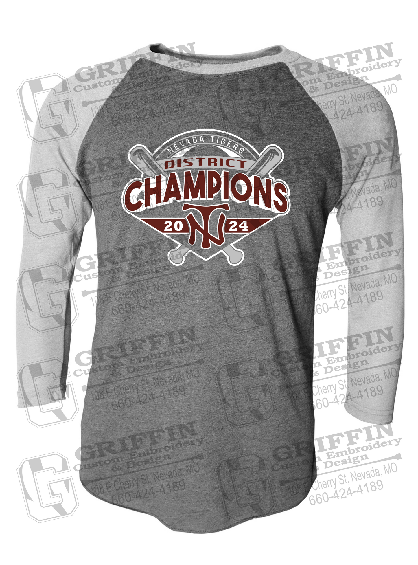 Tri-Blend Raglan Sleeve T-Shirt - Baseball District Champs 2024 - Nevada Tigers 25-C