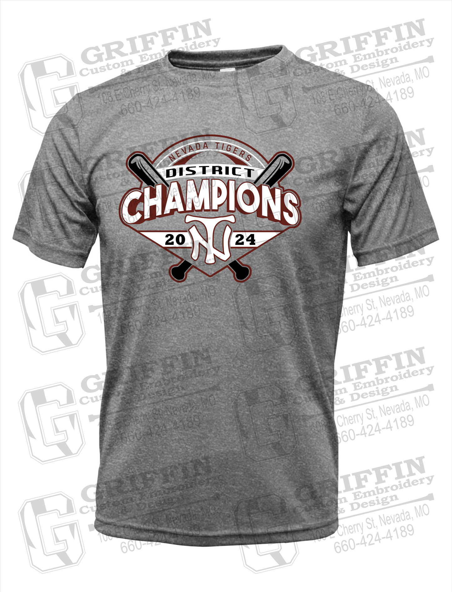 Dry-Fit Short Sleeve T-Shirt - Baseball District Champs 2024 - Nevada Tigers 25-C