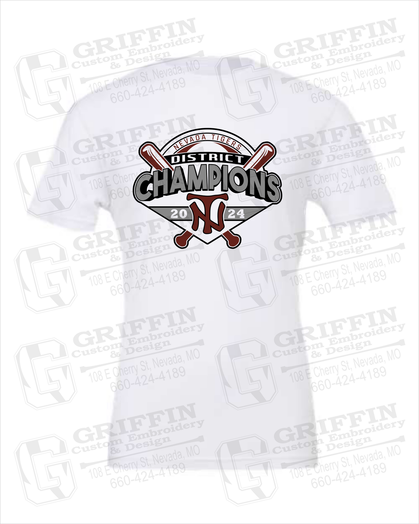 Short Sleeve Cotton T-Shirt - Baseball District Champs 2024 - Nevada Tigers 25-C