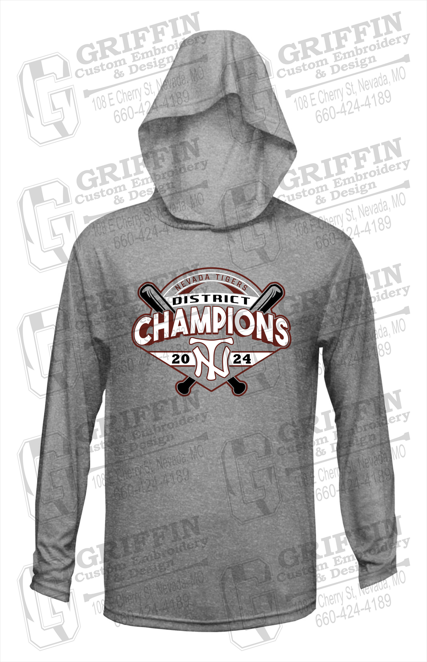 Dry-Fit T-Shirt Hoodie - Baseball District Champs 2024 - Nevada Tigers 25-C