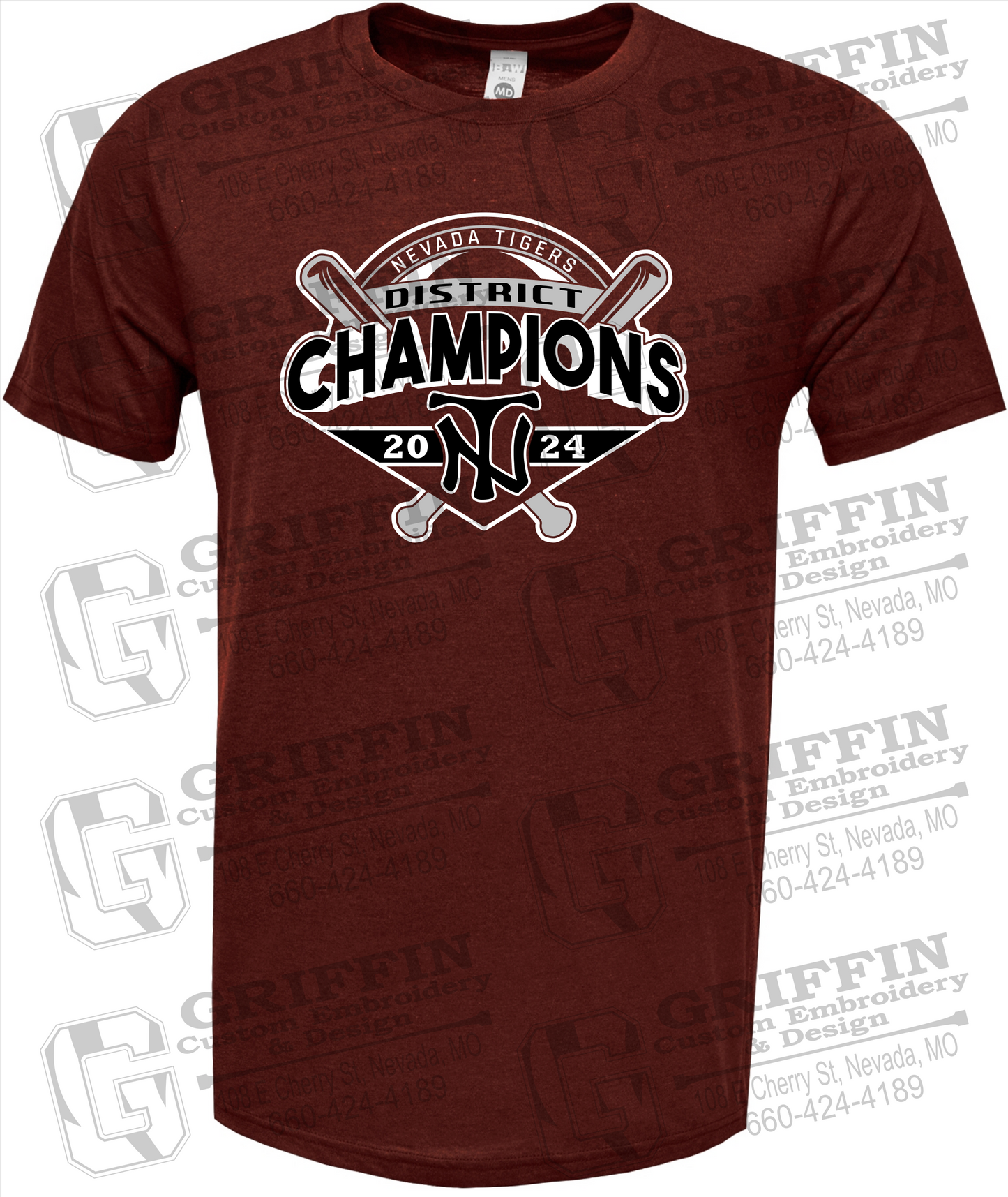 Soft-Tek Short Sleeve T-Shirt - Baseball District Champs 2024 - Nevada Tigers 25-C