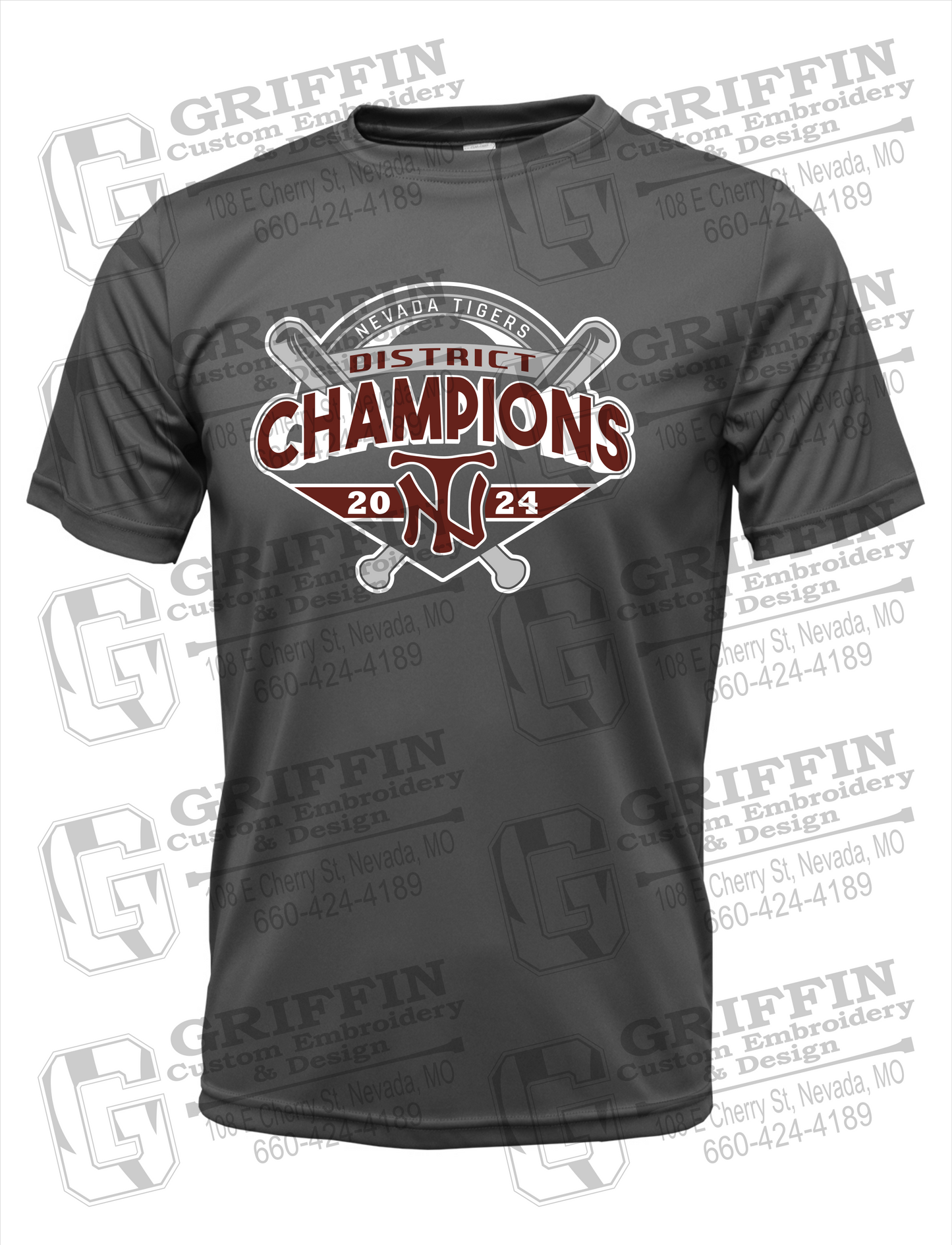 Dry-Fit Short Sleeve T-Shirt - Baseball District Champs 2024 - Nevada Tigers 25-C