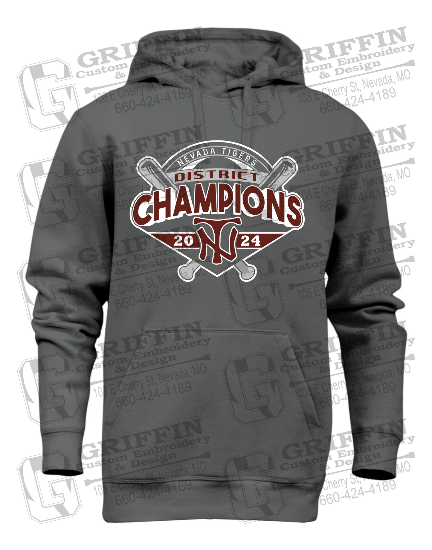 Heavyweight Fleece Hoodie - Baseball District Champs 2024 - Nevada Tigers 25-C