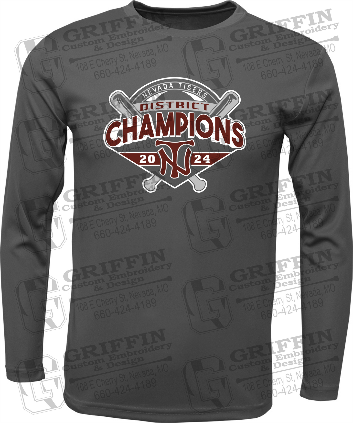 Dry-Fit Long Sleeve T-Shirt - Baseball District Champs 2024 - Nevada Tigers 25-C