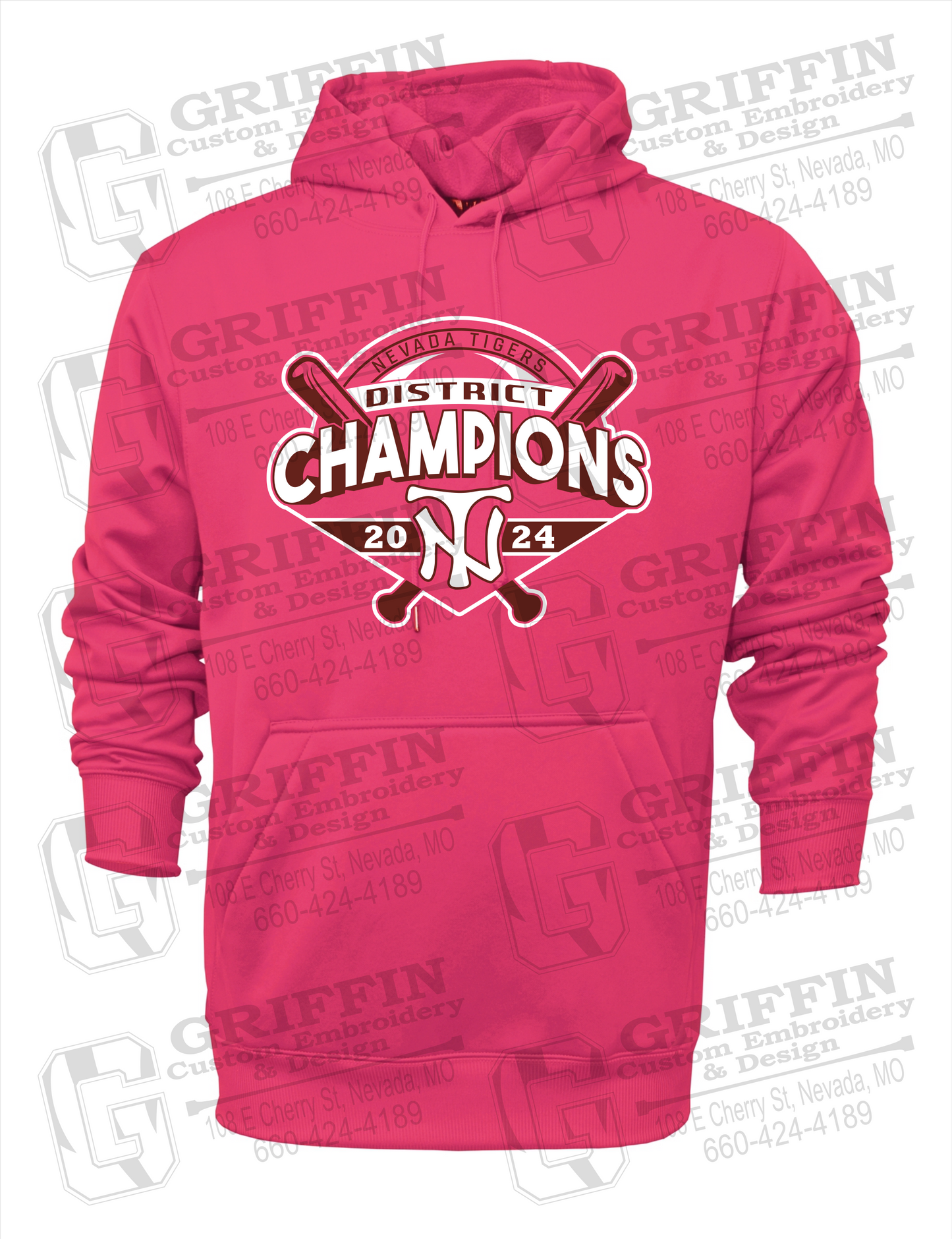 Performance Fleece Hoodie - Baseball District Champs 2024 - Nevada Tigers 25-C