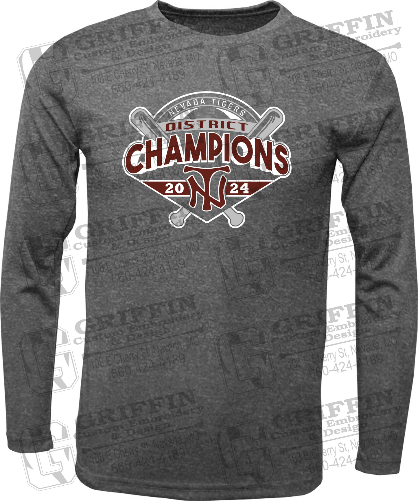 Dry-Fit Long Sleeve T-Shirt - Baseball District Champs 2024 - Nevada Tigers 25-C