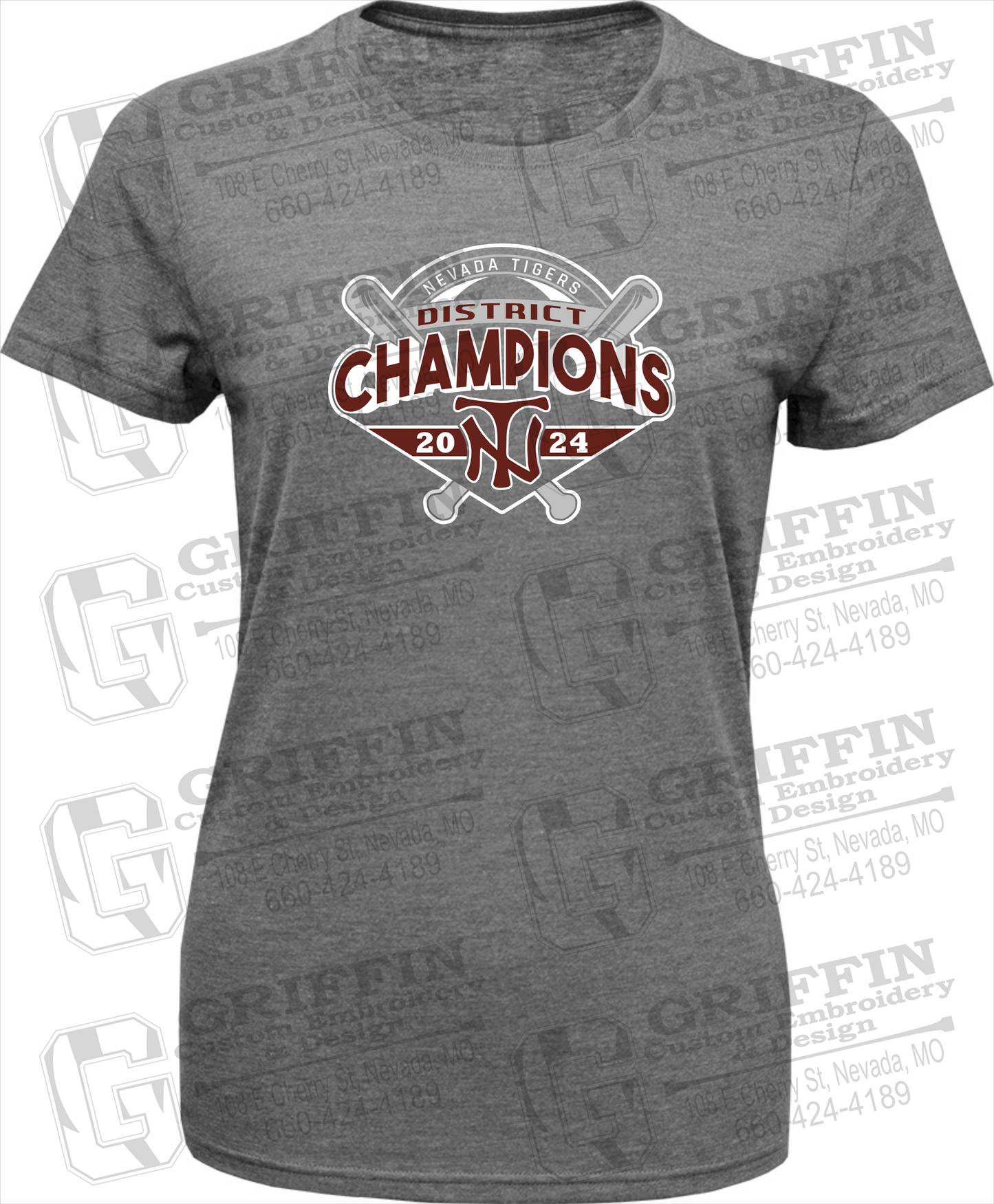 Womens Tri-Blend T-Shirt - Baseball District Champs 2024 - Nevada Tigers 25-C