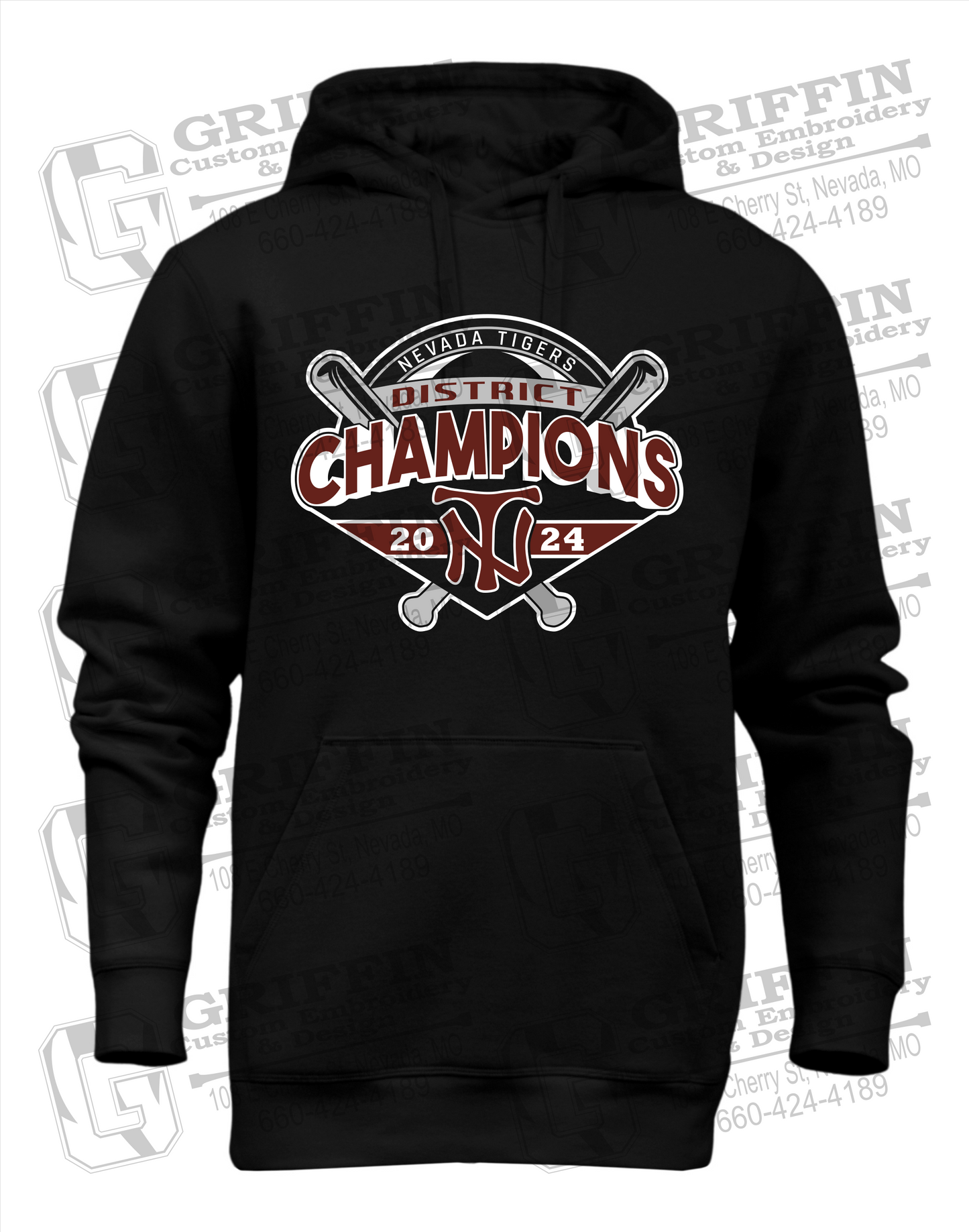 Heavyweight Fleece Hoodie - Baseball District Champs 2024 - Nevada Tigers 25-C