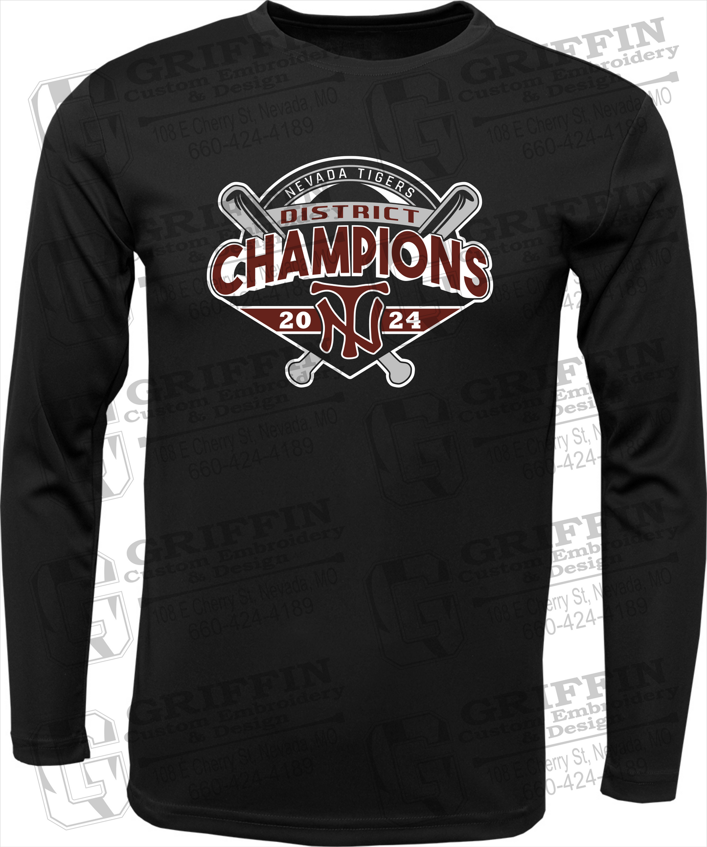 Dry-Fit Long Sleeve T-Shirt - Baseball District Champs 2024 - Nevada Tigers 25-C