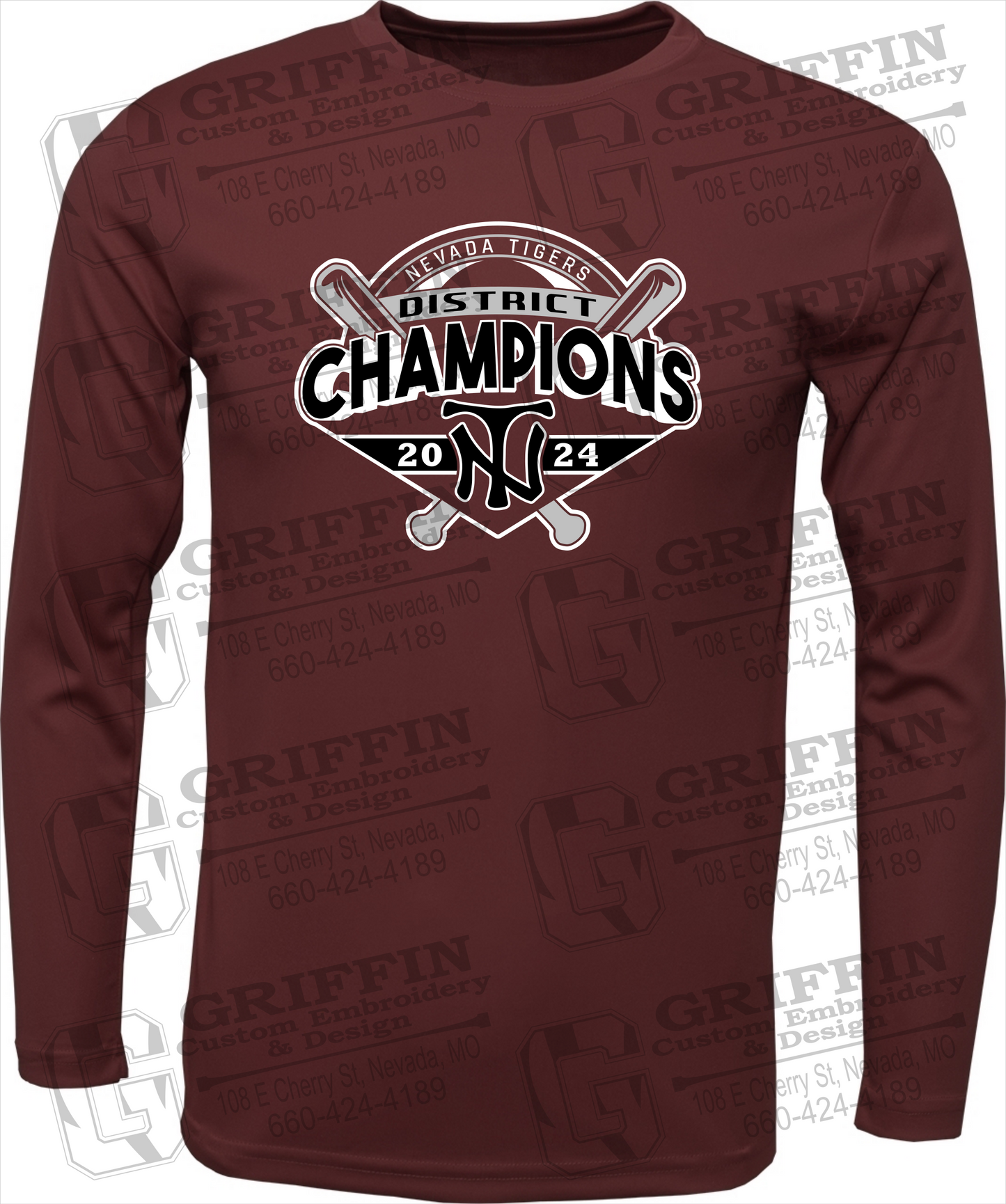 Dry-Fit Long Sleeve T-Shirt - Baseball District Champs 2024 - Nevada Tigers 25-C