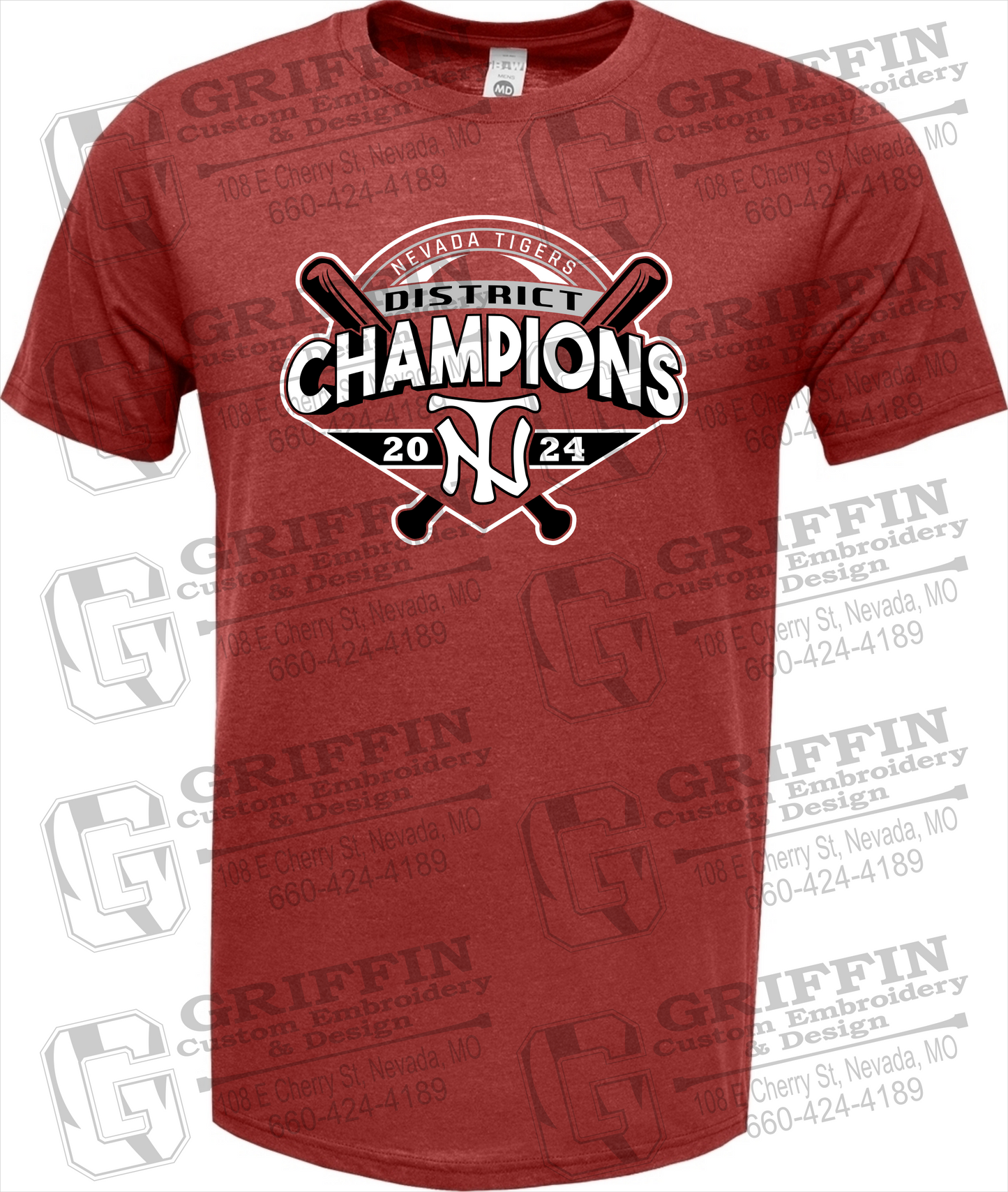 Soft-Tek Short Sleeve T-Shirt - Baseball District Champs 2024 - Nevada Tigers 25-C