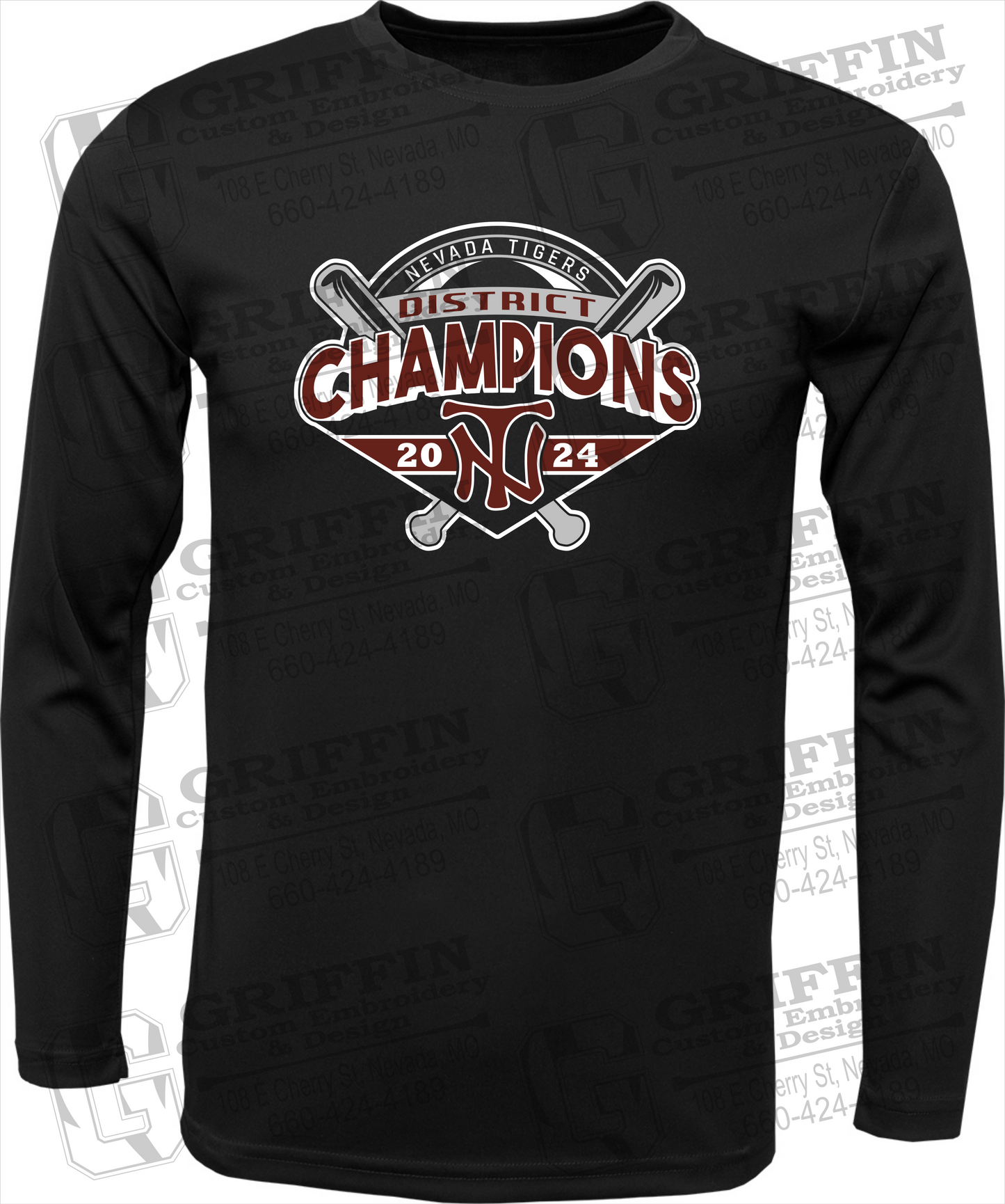 Toddler Dry-Fit Long Sleeve T-Shirt - Baseball District Champs 2024 - Nevada Tigers 25-C