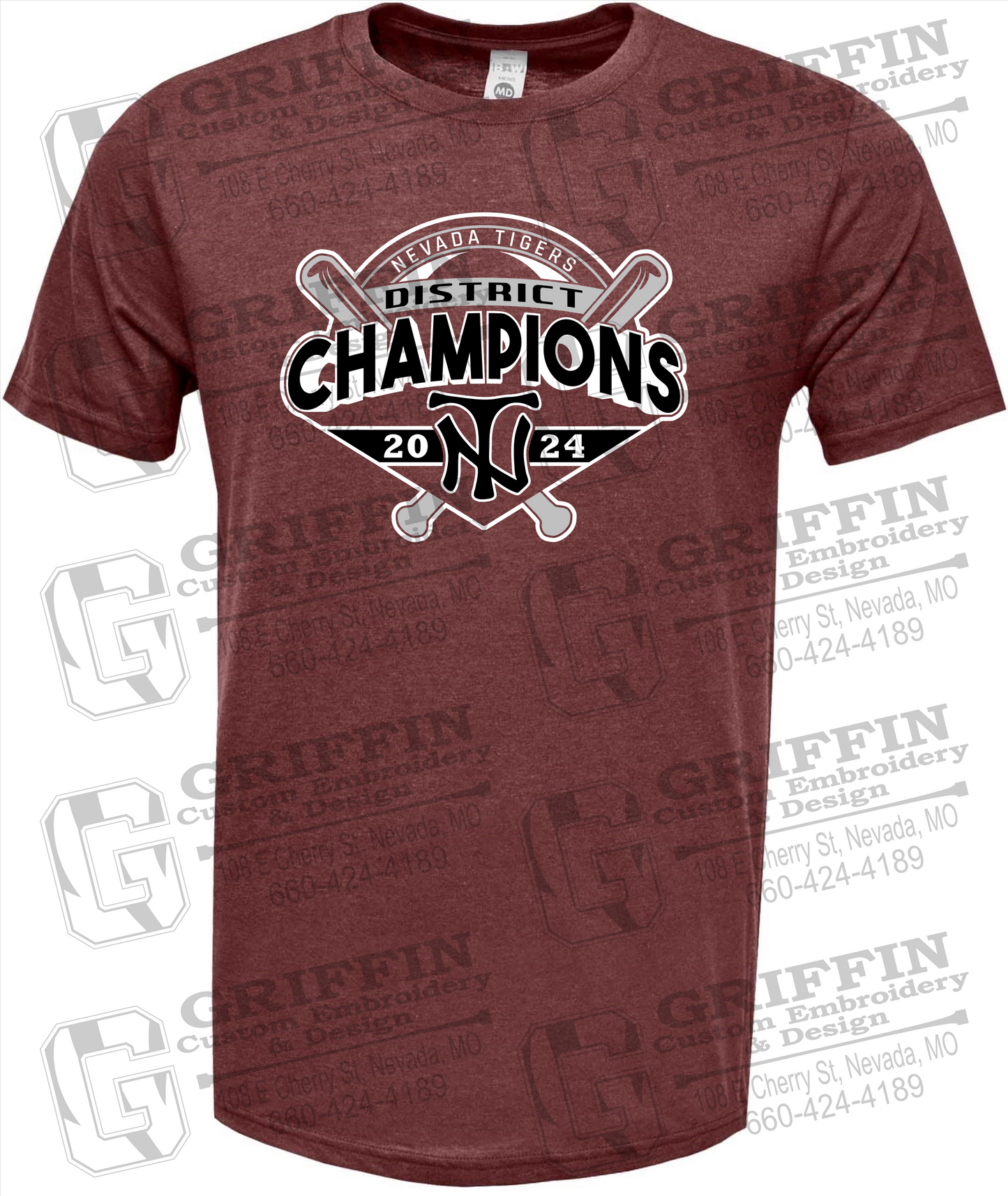 Soft-Tek Short Sleeve T-Shirt - Baseball District Champs 2024 - Nevada Tigers 25-C