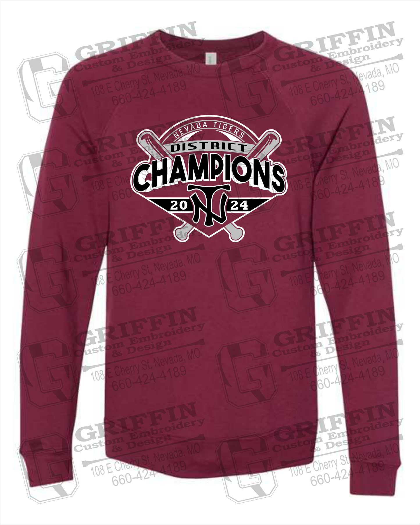 Sponge Fleece Sweatshirt - Baseball District Champs 2024 - Nevada Tigers 25-C