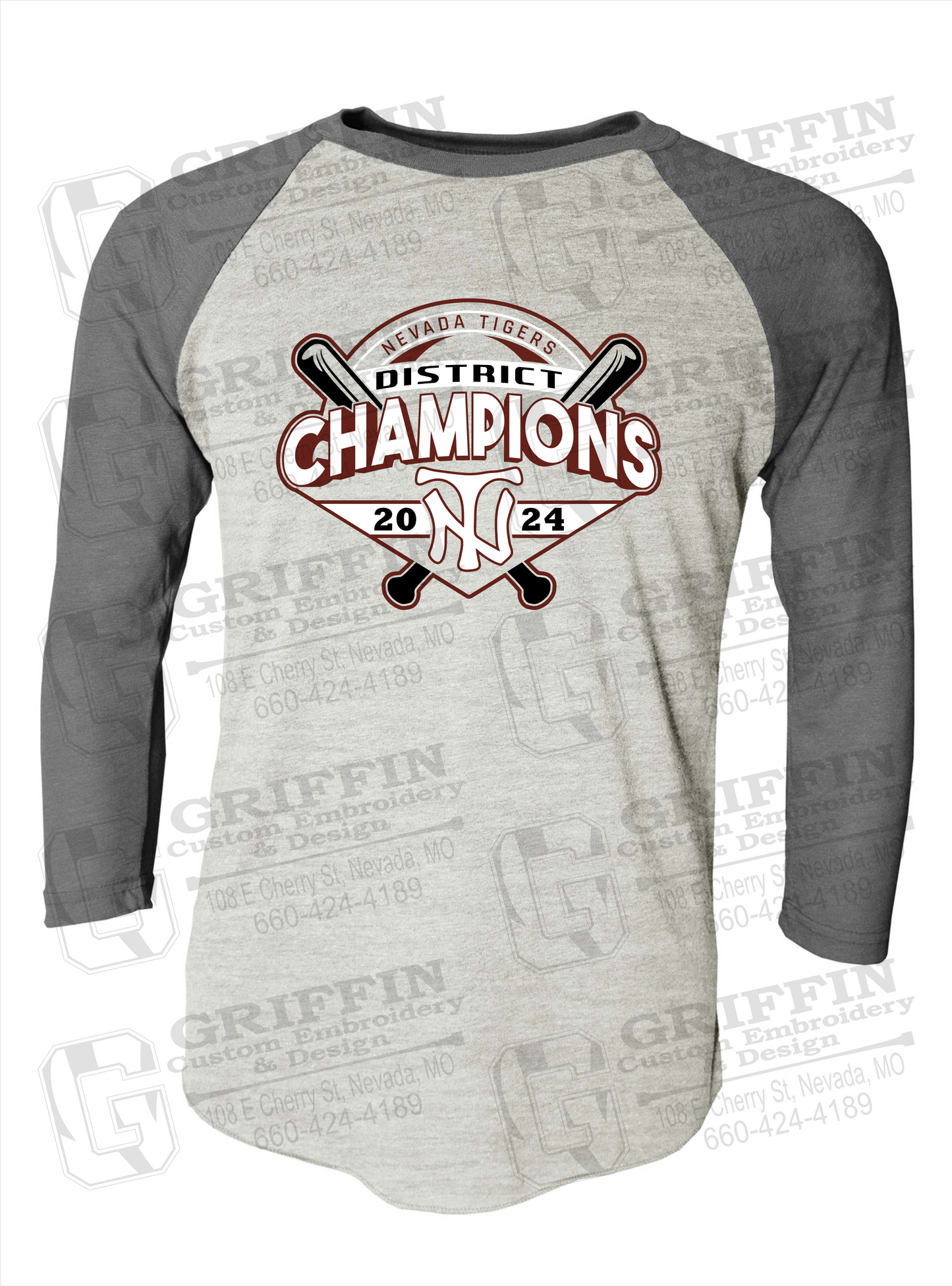 Tri-Blend Raglan Sleeve T-Shirt - Baseball District Champs 2024 - Nevada Tigers 25-C