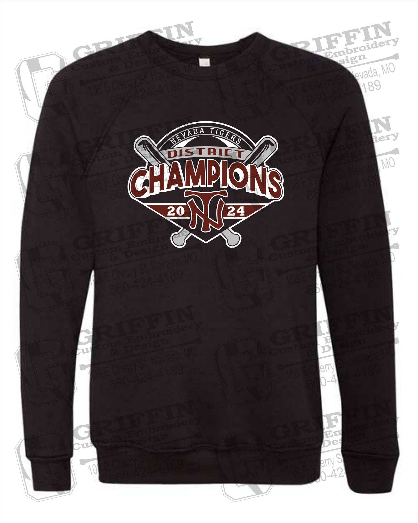 Sponge Fleece Sweatshirt - Baseball District Champs 2024 - Nevada Tigers 25-C