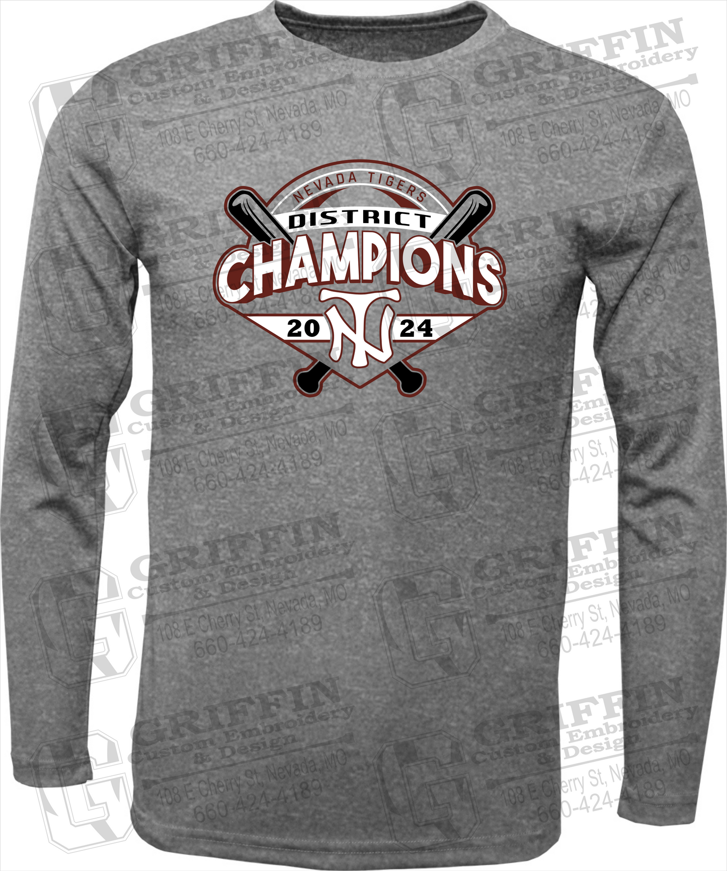 Toddler Dry-Fit Long Sleeve T-Shirt - Baseball District Champs 2024 - Nevada Tigers 25-C