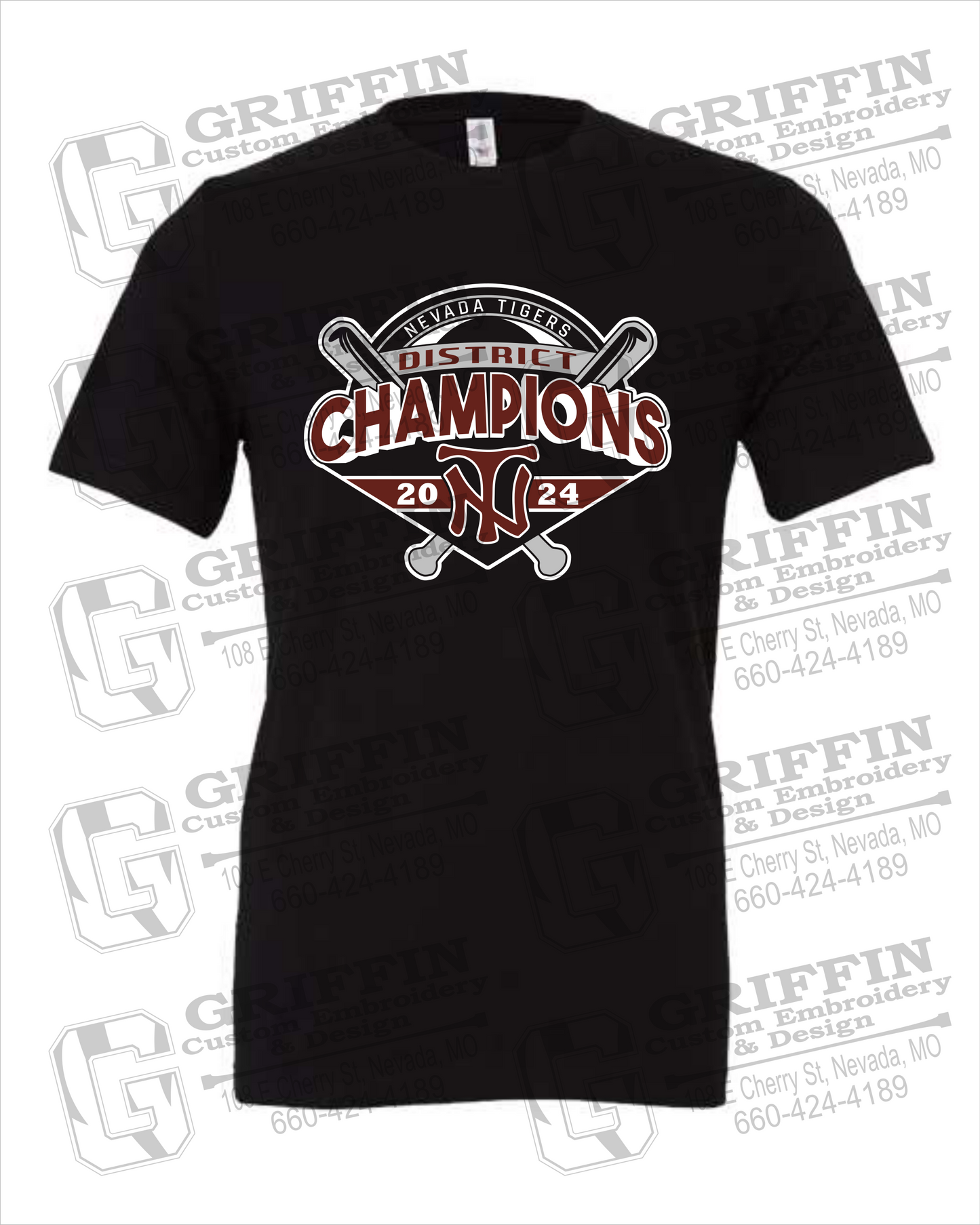 Short Sleeve Cotton T-Shirt - Baseball District Champs 2024 - Nevada Tigers 25-C