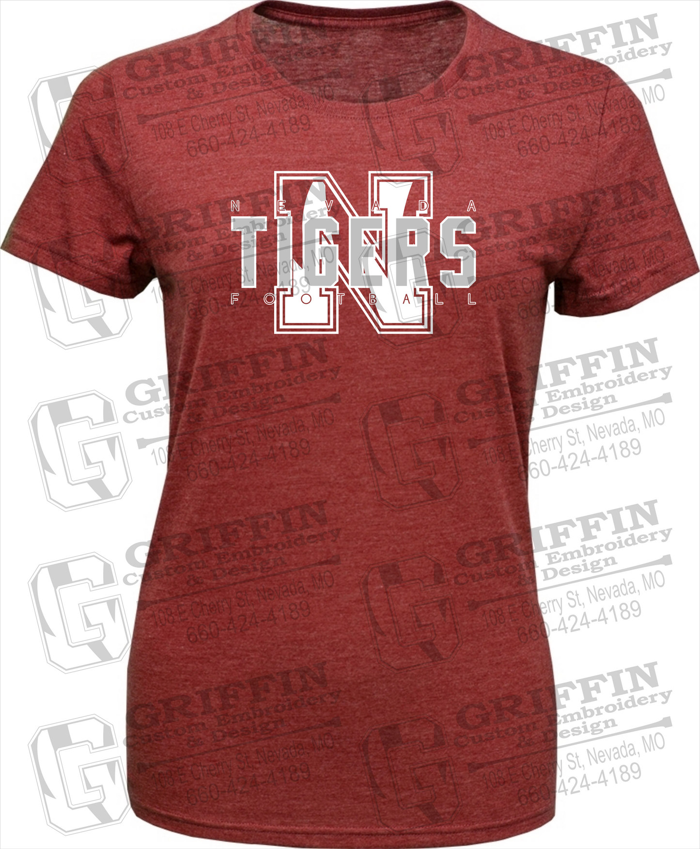 Womens Tri-Blend T-Shirt - Football - Nevada Tigers 25-J