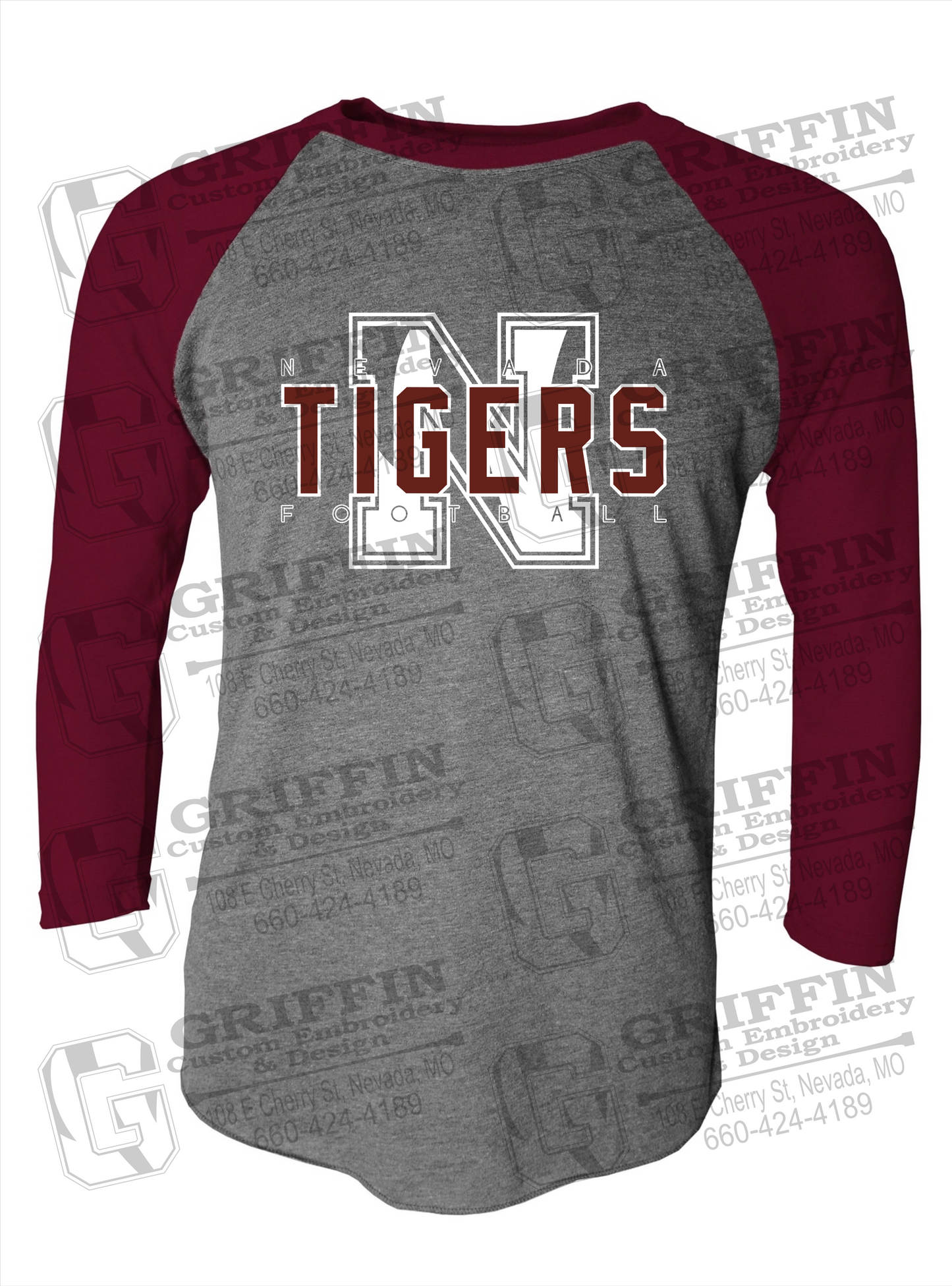 Tri-Blend Raglan Sleeve T-Shirt - Football - Nevada Tigers 25-J